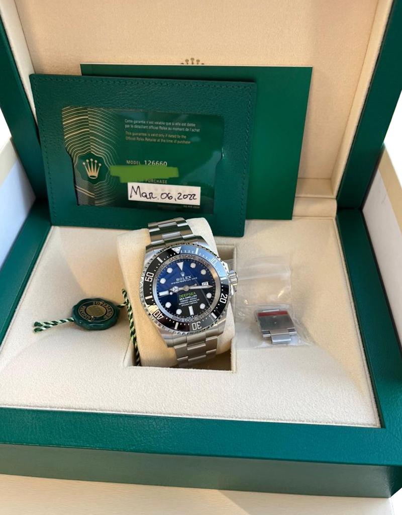 Rolex Sea-Dweller Deepsea Ref. 126660, with 44mm Oystersteel case, unidirectional rotatable black ceramic bezel with numerals, 