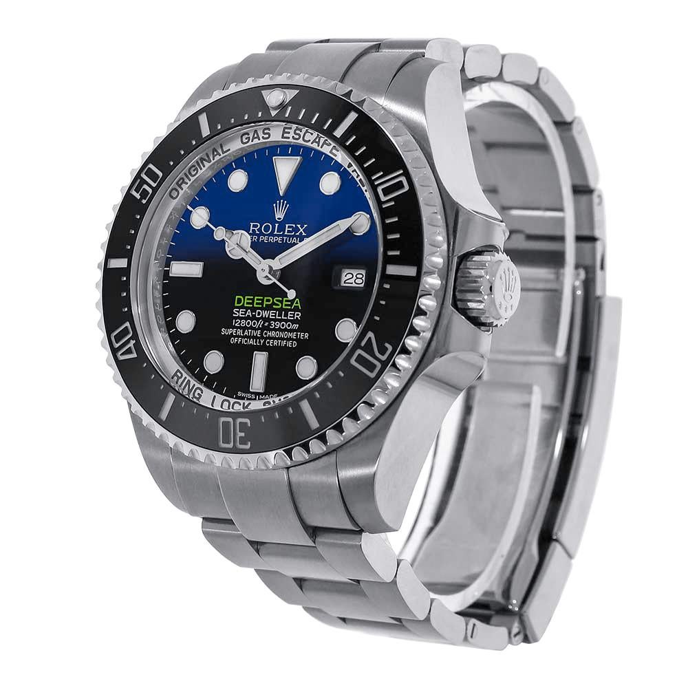 Rolex Deepsea is an ultra-resistant divers watches engineered by Rolex for deep-sea exploration. It comes with a 44mm oystersteel case that has a screw-down case back and winding crown which has a triple lock waterproofness system. The ceramic bezel