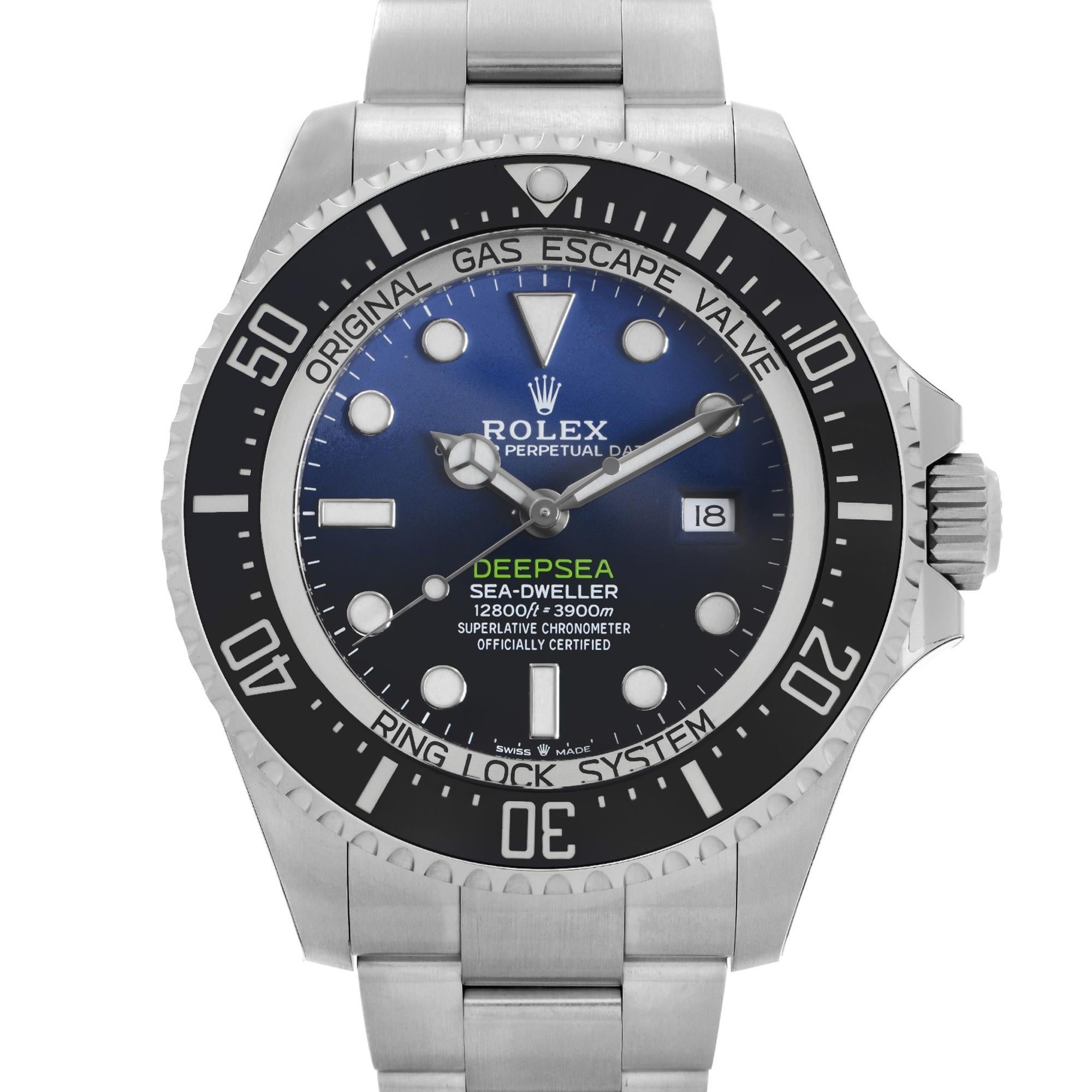 Unworn Fully Sticker Rolex Sea Dweller Deepsea James Cameron Blue Dial Steel Ceramic Watch 126660. This Beautiful Men's Timepiece is Powered By an Automatic Movement and Features: Stainless Steed Case with a Stainless Steel Oyster Bracelet.