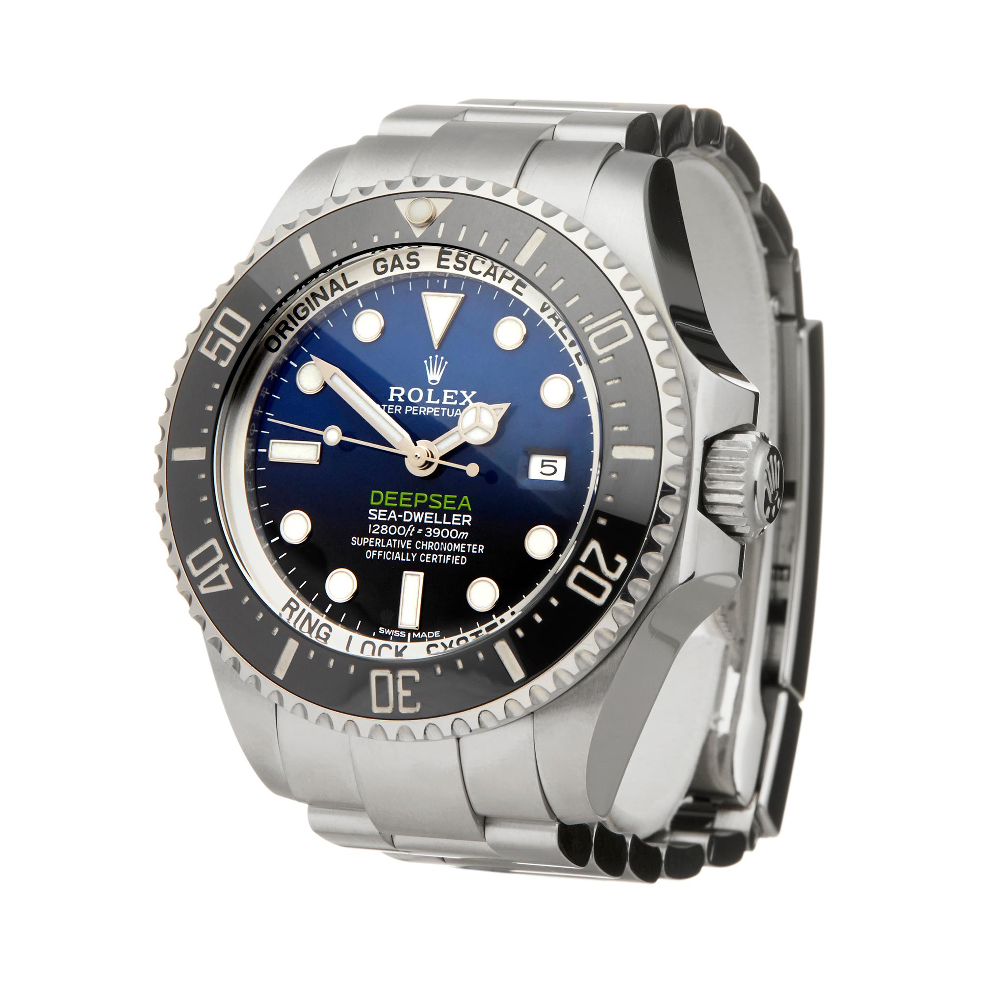 Reference: W6012
Manufacturer: Rolex
Model: Sea-Dweller Deepsea
Model Reference: 116660
Age: 14th February 2018
Gender: Men's
Box and Papers: Box, Manuals and Guarantee
Dial: Blue
Glass: Sapphire Crystal
Movement:Automatic
Water Resistance: To