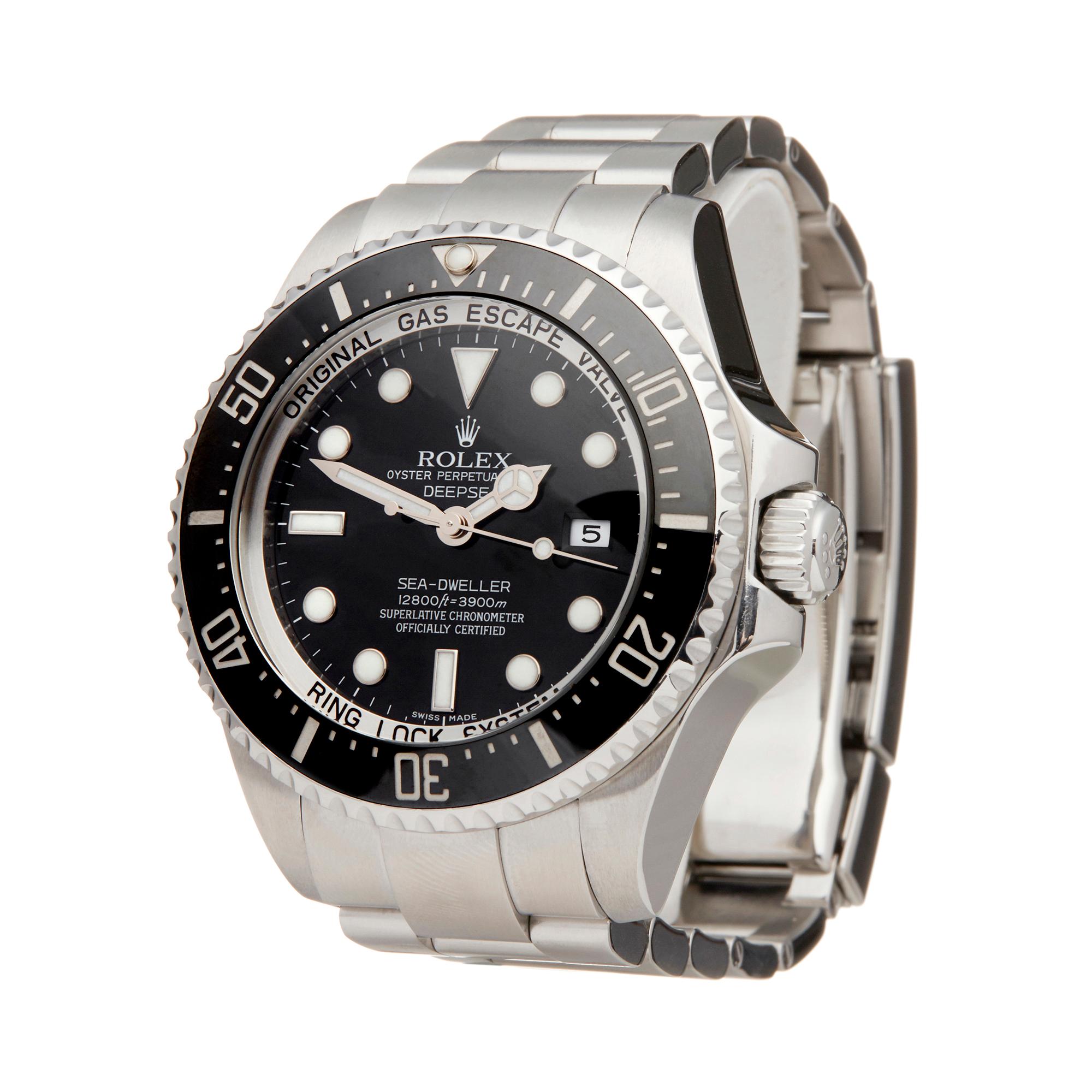 Ref: W6023
Manufacturer: Rolex
Model: Sea-Dweller Deepsea
Model Ref: 116660
Age: 6th November 2009
Gender: Mens
Complete With: Box, Manuals, Guarantee, Card Holder & Swing Tags 
Dial: Black
Glass: Sapphire Crystal
Movement: Automatic
Water