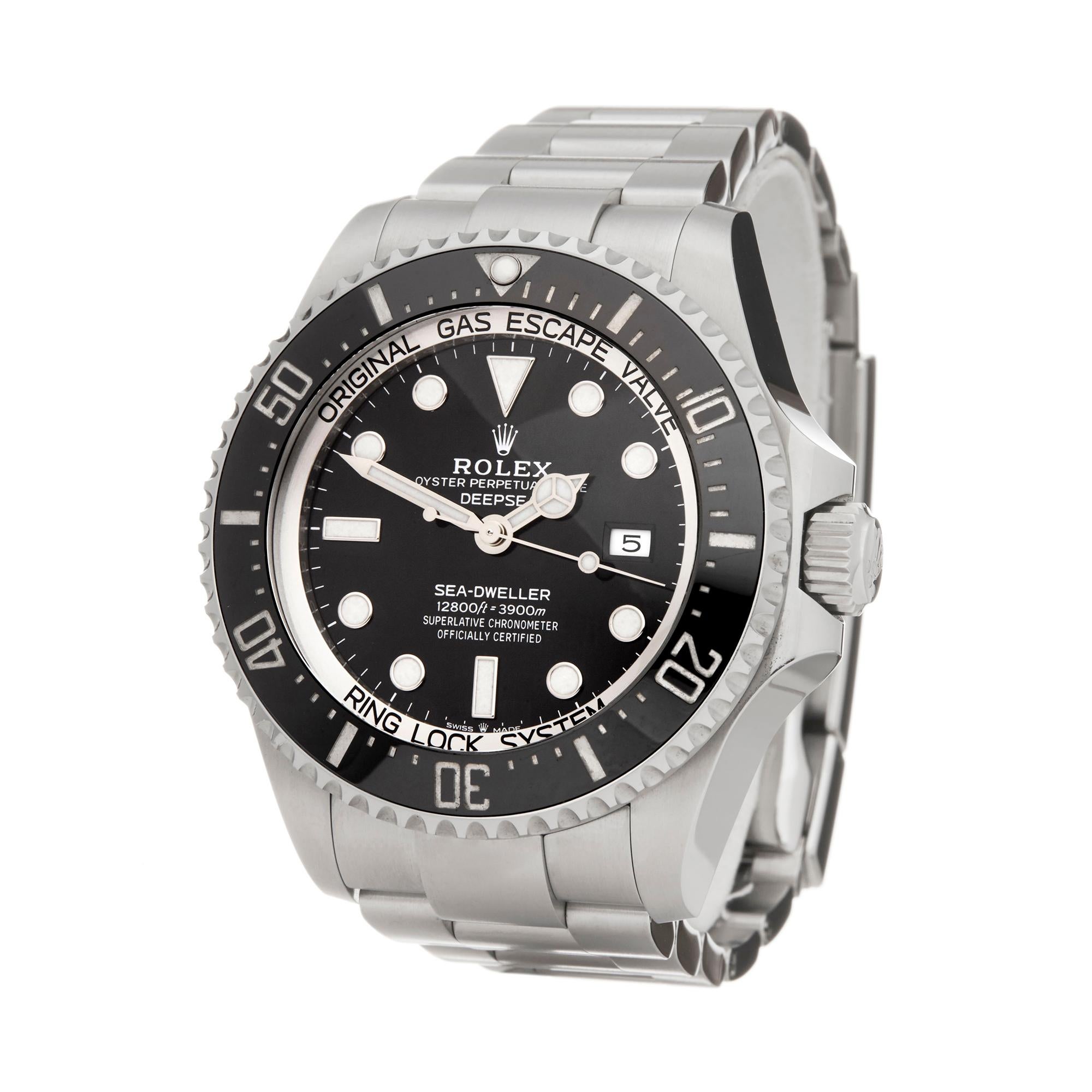 Ref: W6171
Manufacturer: Rolex
Model: Sea-Dweller 
Model Ref: 126660
Age: 27th May 2018
Gender: Mens
Complete With: Box, Manuals, Guarantee, Card Holder & Swing Tags
Dial: Black Other
Glass: Sapphire Crystal
Movement: Automatic
Water Resistance: To