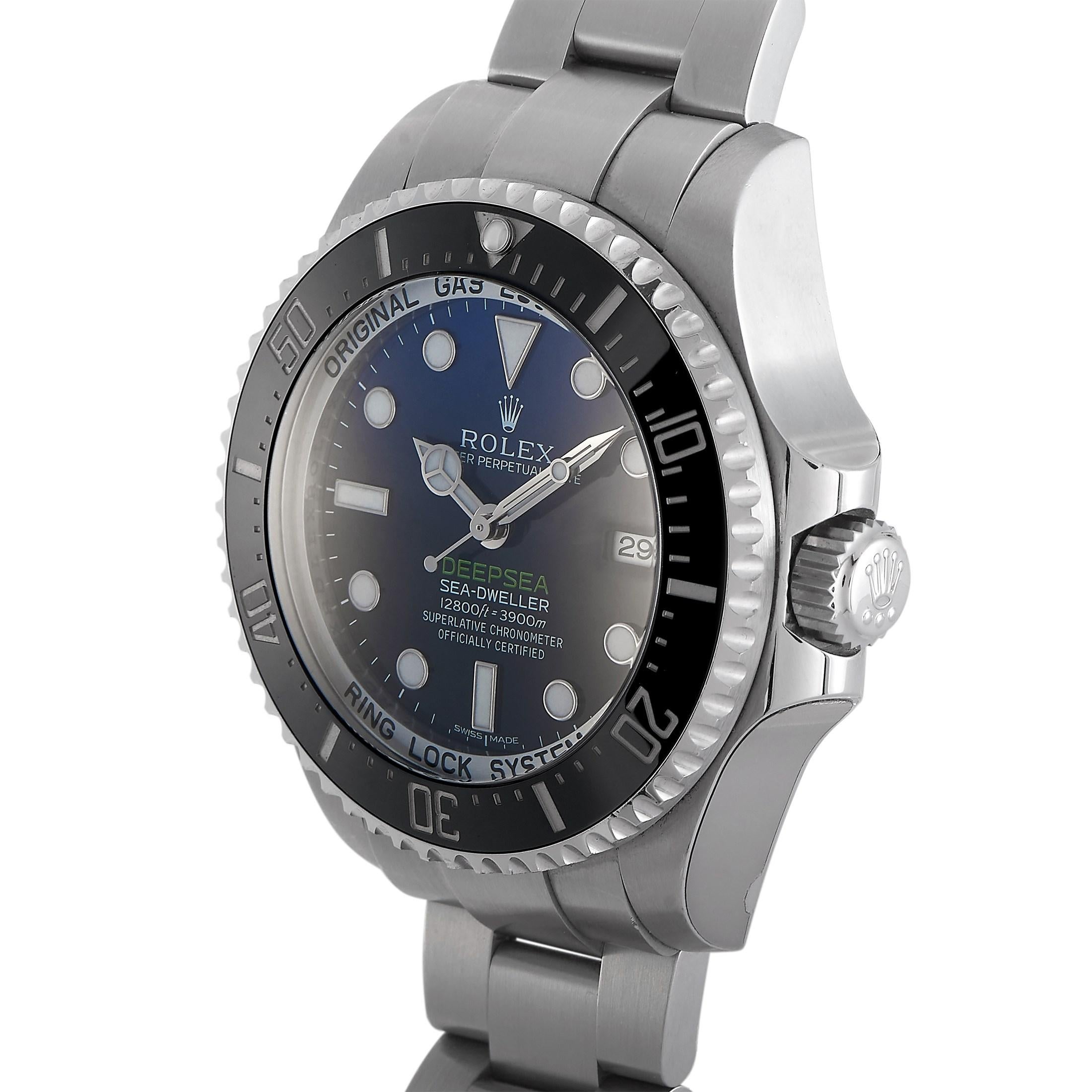 The Rolex Sea-Dweller Deepsea Watch, reference number 116660, is a luxury timepiece that will continually command attention.

The perfect addition to any collection, this watch features a 44mm stainless steel case, a stainless steel bracelet, and a