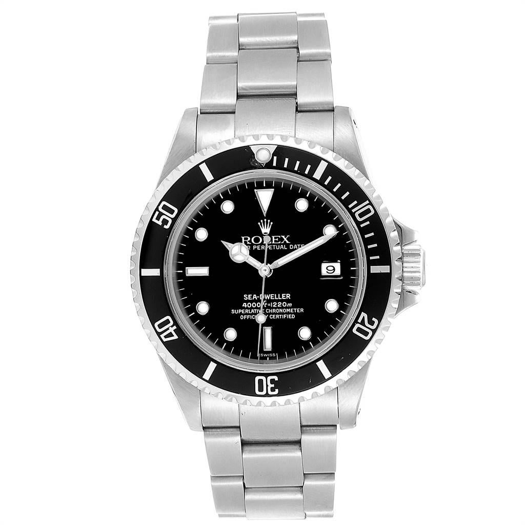Rolex Seadweller 40 Automatic Steel Mens Watch 16600. Officially certified chronometer self-winding movement. Stainless steel case 40 mm in diameter. Rolex logo on a crown. Special time-lapse unidirectional rotating bezel. Scratch resistant sapphire
