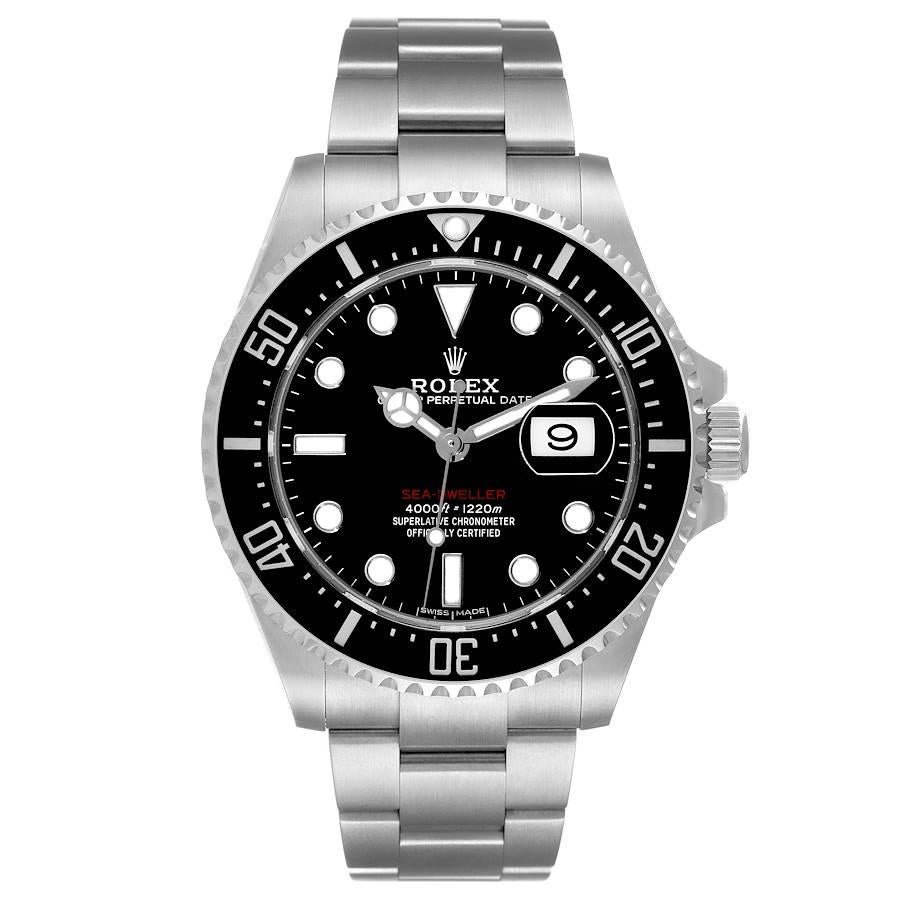 Rolex Seadweller 43mm 50th Anniversary Steel Mens Watch 126600 Box Card. Officially certified chronometer automatic self-winding movement. Stainless steel oyster case 43 mm in diameter. Rolex logo on the crown. Ceramic unidirectional rotating bezel.