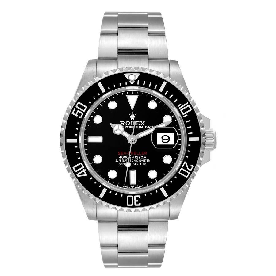 Rolex Seadweller 43mm 50th Anniversary Steel Mens Watch 126600 Box Card. Officially certified chronometer automatic self-winding movement. Stainless steel oyster case 43 mm in diameter. Rolex logo on the crown. Black ceramic unidirectional rotating