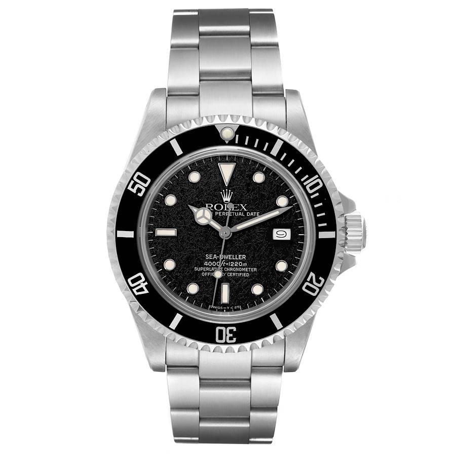 Rolex Seadweller Automatic Steel Black Dial Vintage Mens Watch 16660. Officially certified chronometer self-winding movement. Stainless steel round case 40.0 mm in diameter. Rolex logo on the crown. Special time-lapse unidirectional rotating bezel.