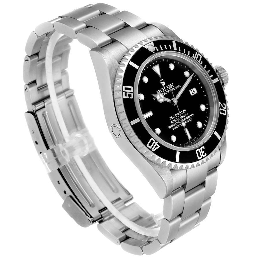Rolex Seadweller Black Dial Automatic Steel Mens Watch 16600. Officially certified chronometer self-winding movement. Stainless steel case 40 mm in diameter. Rolex logo on a crown. Special time-lapse unidirectional rotating bezel. Stainless steel