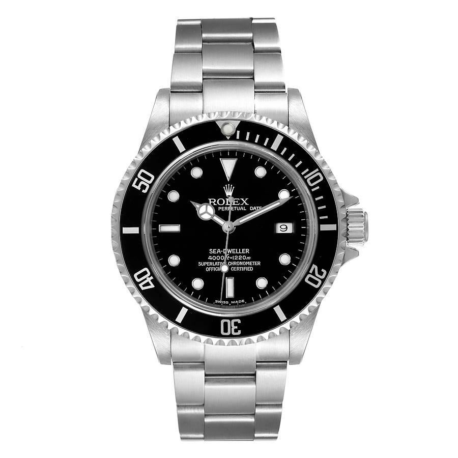 Rolex Seadweller Black Dial Automatic Steel Mens Watch 16600. Officially certified chronometer self-winding movement. Stainless steel case 40 mm in diameter. Rolex logo on a crown. Special time-lapse unidirectional rotating bezel. Scratch resistant