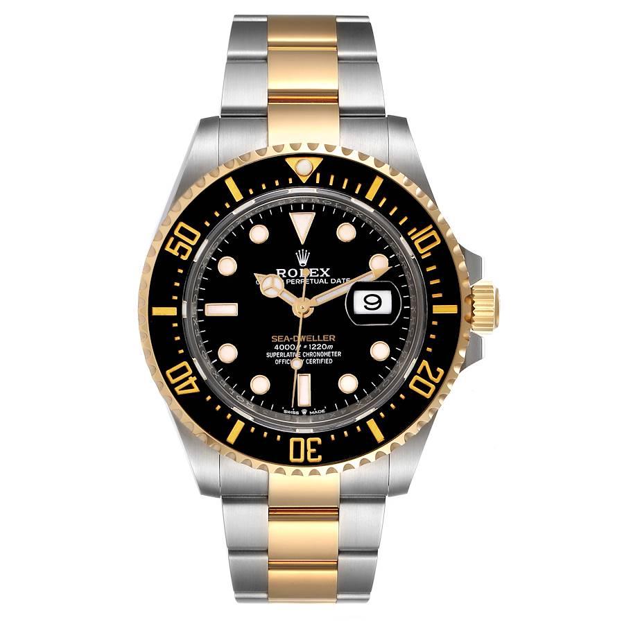 Rolex Seadweller Black Dial Steel Yellow Gold Mens Watch 126603 Box Card. Officially certified chronometer self-winding movement. Stainless steel and 18K yellow gold oyster case 43 mm in diameter. Rolex logo on a crown. Special time-lapse