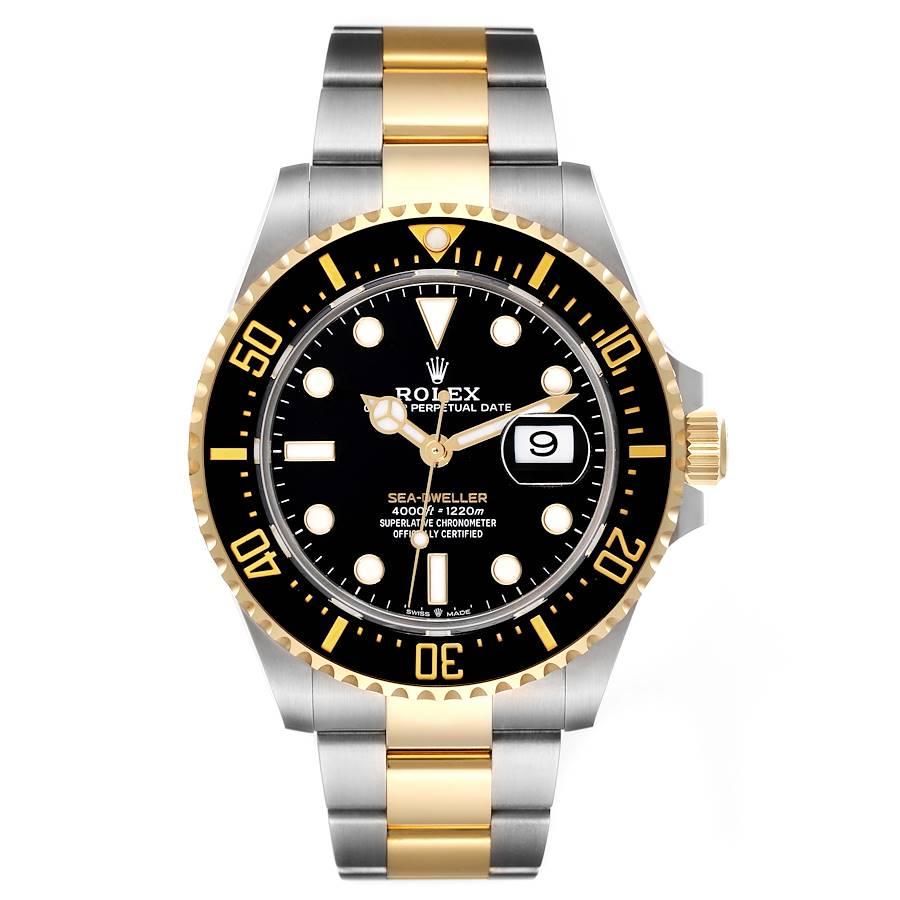 Rolex Seadweller Black Dial Steel Yellow Gold Mens Watch 126603 Box Card. Officially certified chronometer automatic self-winding movement. Stainless steel and 18K yellow gold oyster case 43 mm in diameter. Rolex logo on the crown. Special
