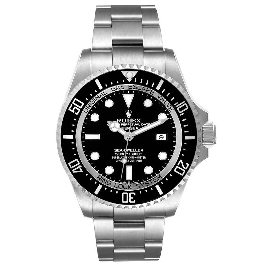 Rolex Seadweller Deepsea 44 Black Dial Steel Mens Watch 126660 Unworn. Officially certified chronometer automatic self-winding movement. Stainless steel oyster case 44 mm in diameter. Rolex logo on the crown. Special time-lapse unidirectional