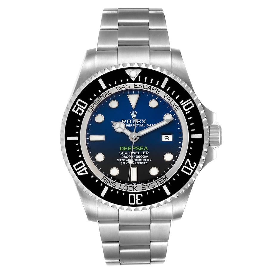 Rolex Seadweller Deepsea 44 Cameron D-Blue Dial Mens Watch 126660 Box Card. Officially certified chronometer self-winding movement. Stainless steel oyster case 44 mm in diameter. Rolex logo on a crown. Special time-lapse unidirectional rotating