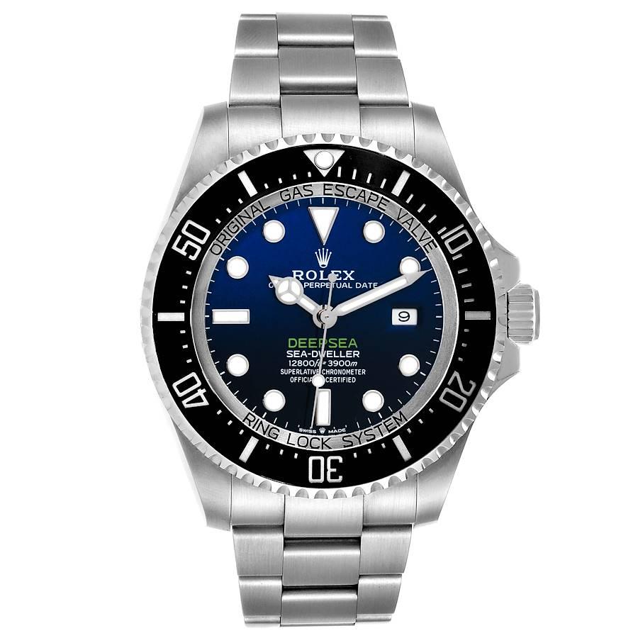 Rolex Seadweller Deepsea 44 Cameron D-Blue Dial Mens Watch 126660 Box Card. Officially certified chronometer automatic self-winding movement. Stainless steel oyster case 44 mm in diameter. Rolex logo on the crown. Special time-lapse unidirectional