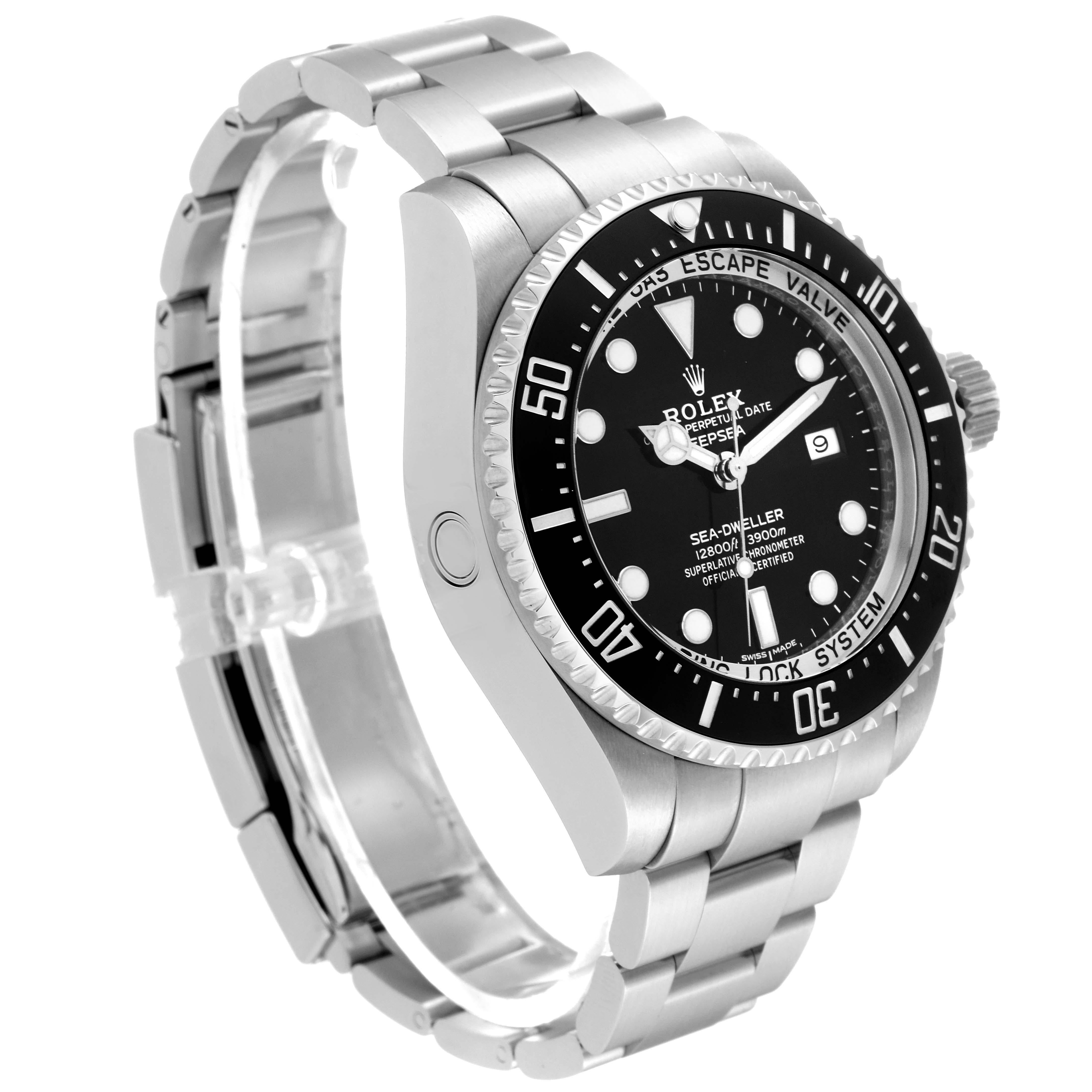 Rolex Seadweller Deepsea Ceramic Bezel Steel Mens Watch 116660 Box Card. Officially certified chronometer automatic self-winding movement. Stainless steel oyster case 44.0 mm in diameter. Rolex logo on the crown. Special time-lapse unidirectional