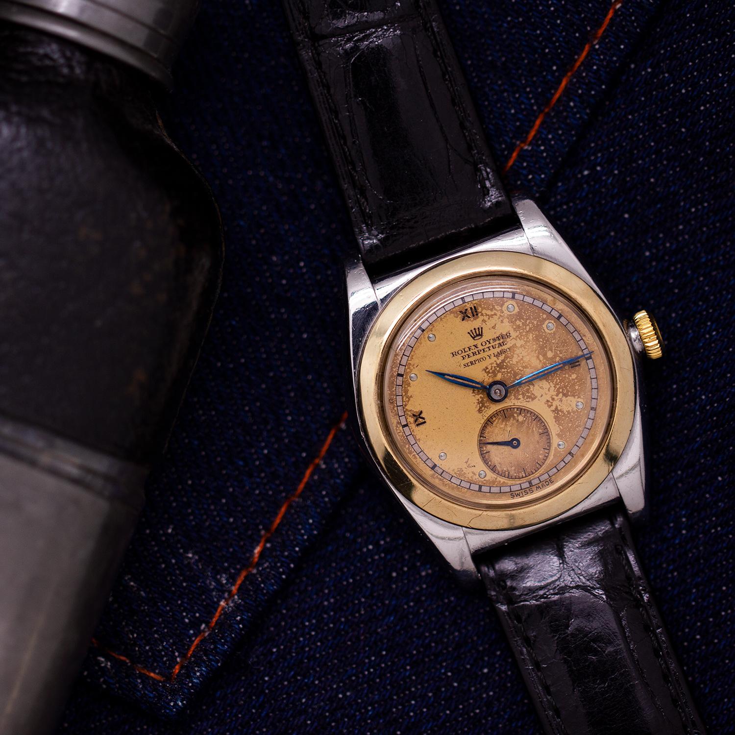 Rolex Serpico Y Laino Yellow Gold Stainless Steel Bubbleback Wristwatch, 1938 1