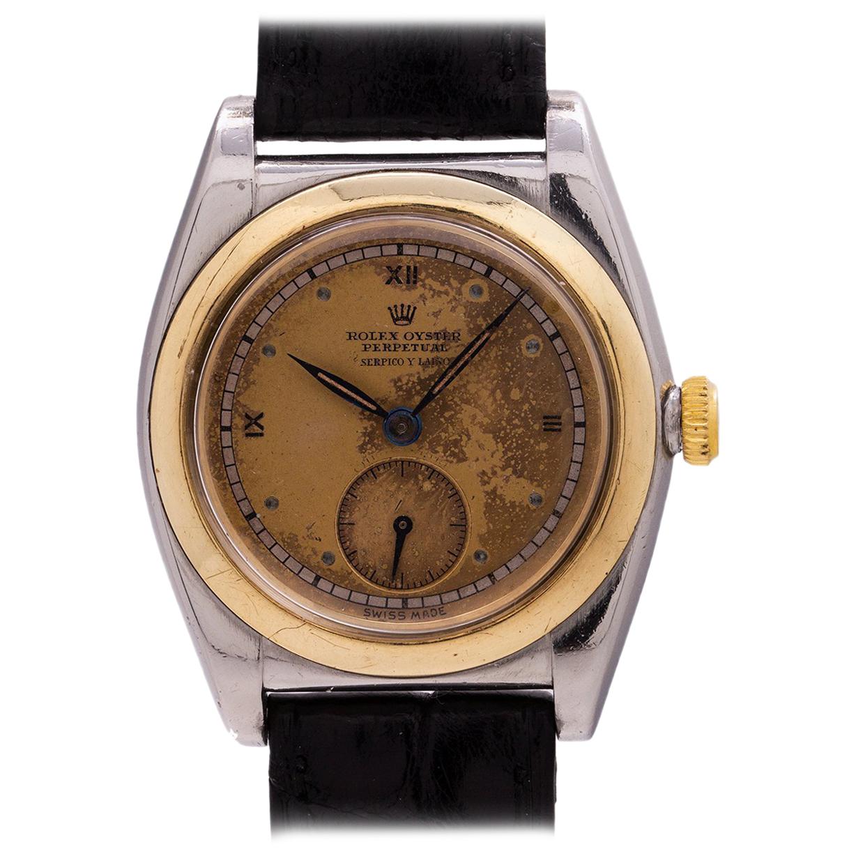 Rolex Serpico Y Laino Yellow Gold Stainless Steel Bubbleback Wristwatch, 1938