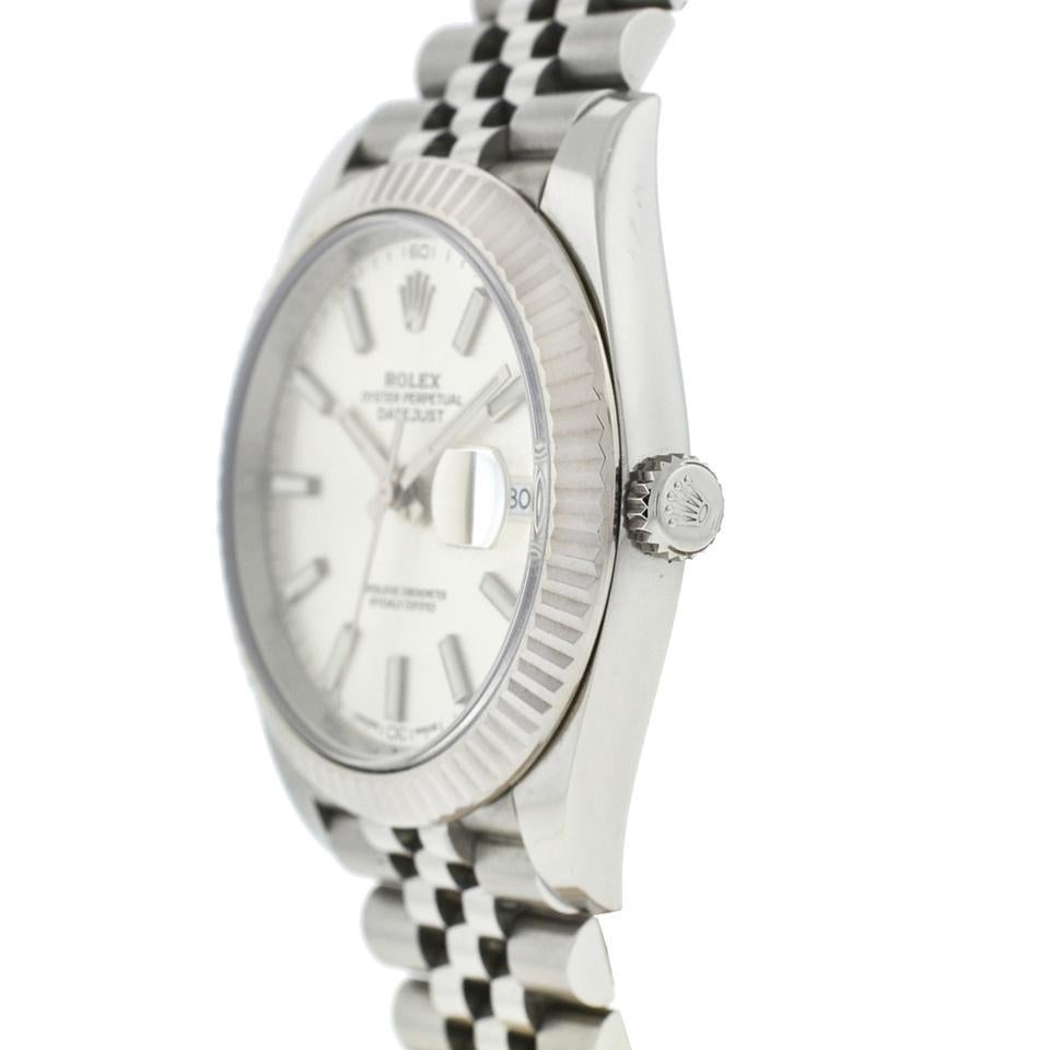 Company-Rolex
Model-Datejust 41
Case Metal-Stainless Steel
Case Size-41mm
Dial-Silver
Bezel-White Gold Fluted
Bracelet-Stainless Steel Jubilee - Fits Wrist Size - 6 1/2