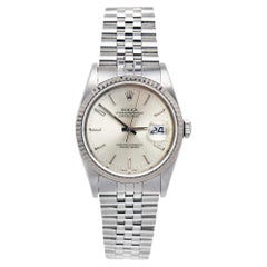 Used Rolex Silver 18k White Gold Stainless Steel Datejust 16234 Men's Wristwatch 36 m