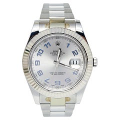 Rolex Silver 18k White Gold Stainless Steel Datejust Men's Wristwatch 41 mm