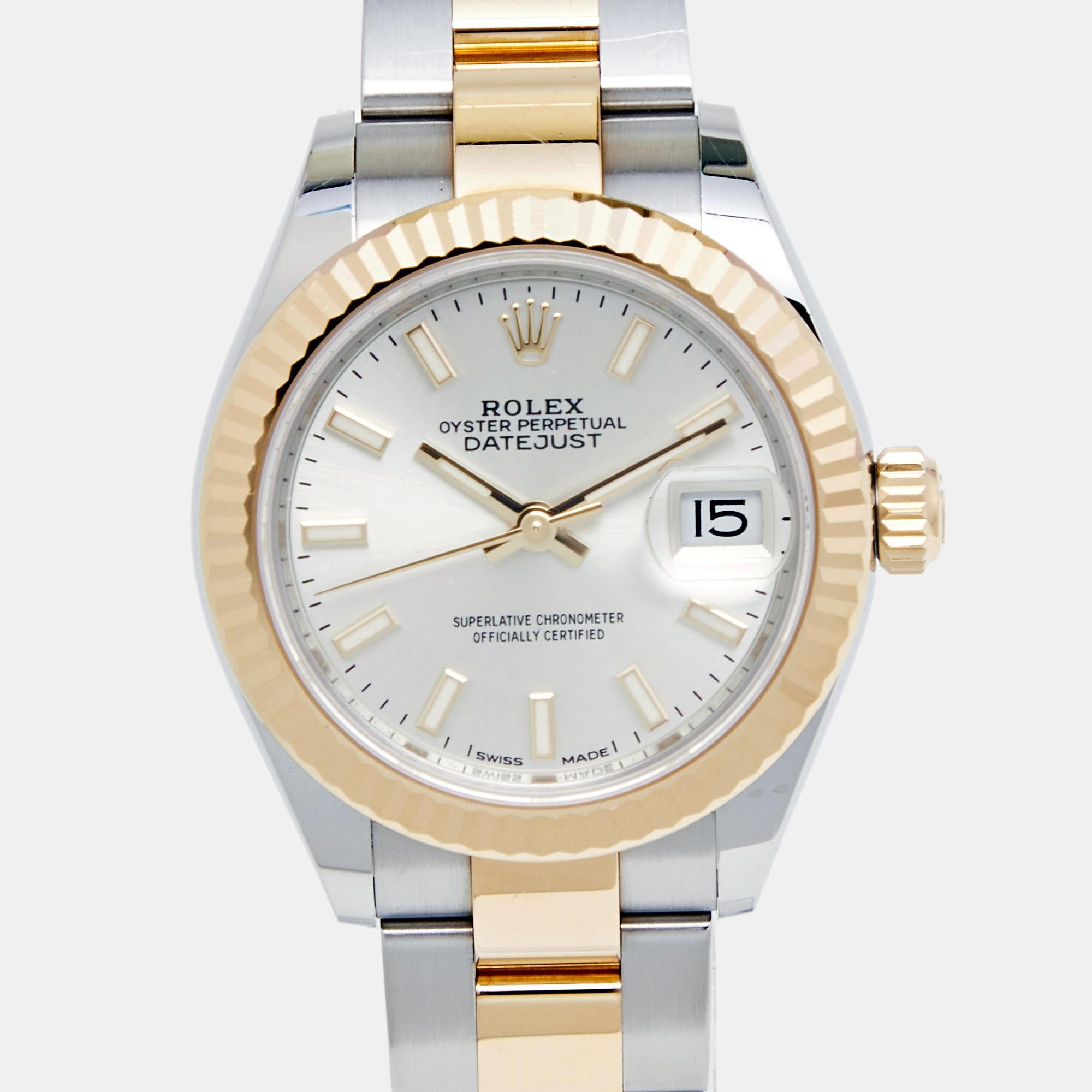 Contemporary Rolex Silver 18K Yellow Gold Oystersteel Datejust Women's Wristwatch 28 mm