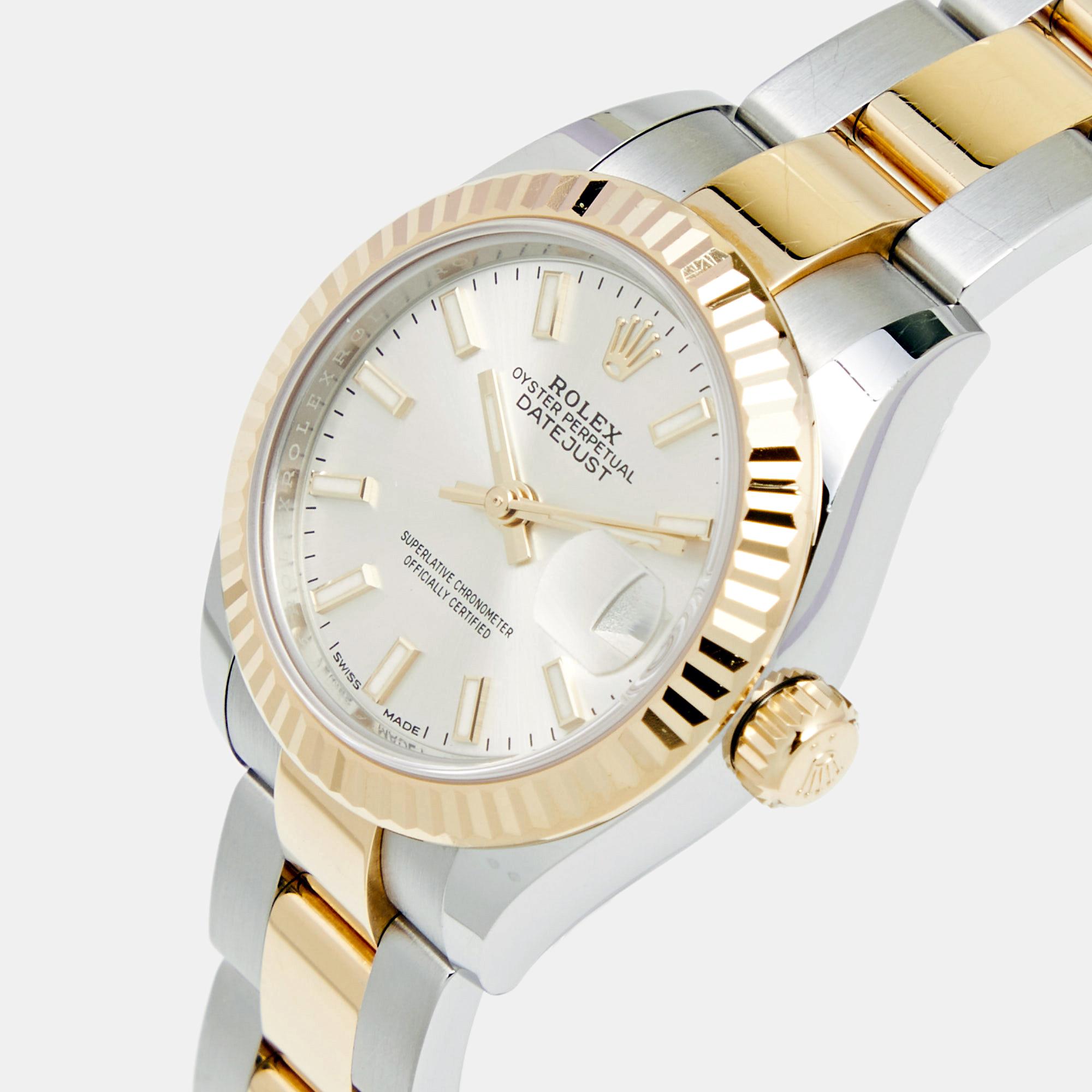 Rolex Silver 18K Yellow Gold Oystersteel Datejust Women's Wristwatch 28 mm In Good Condition In Dubai, Al Qouz 2