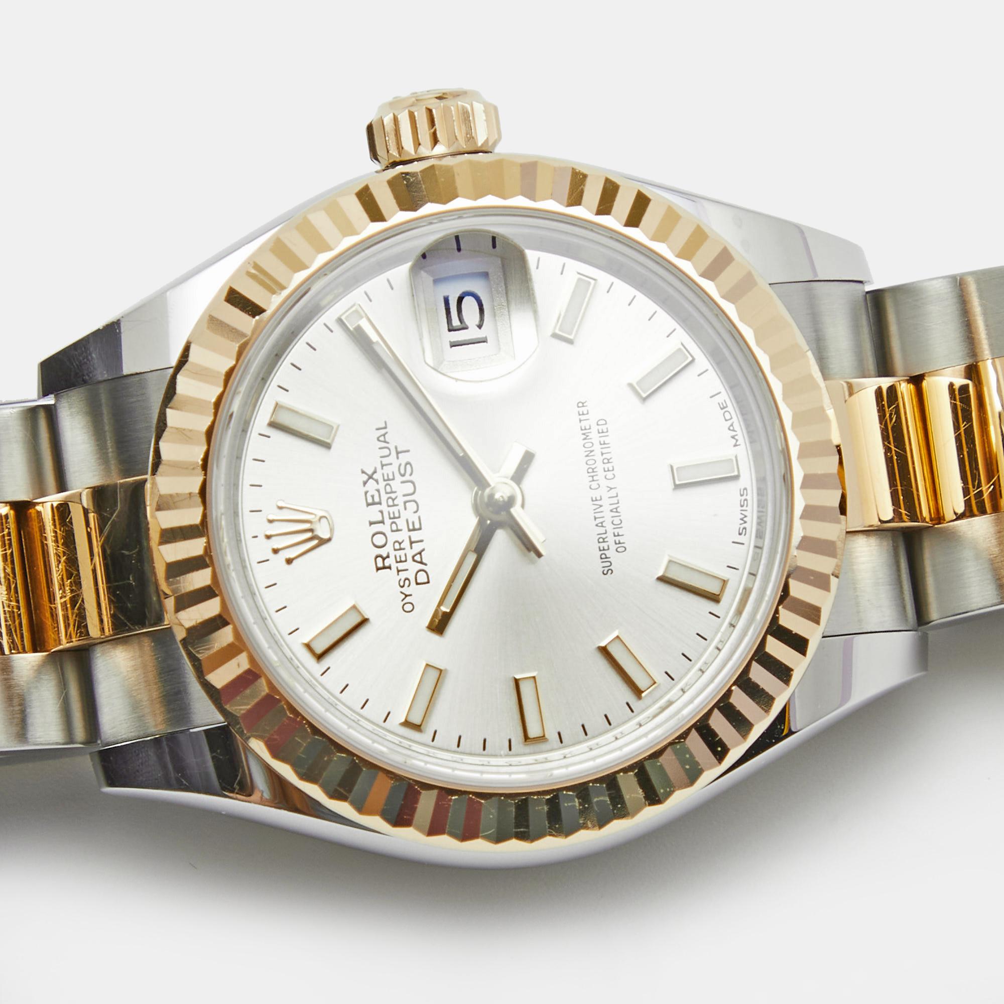 Rolex Silver 18K Yellow Gold Oystersteel Datejust Women's Wristwatch 28 mm 5