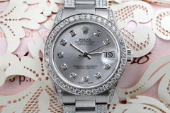 Rolex Silver Datejust S/S Oyster Perpetual Diamond Side Watch 16030