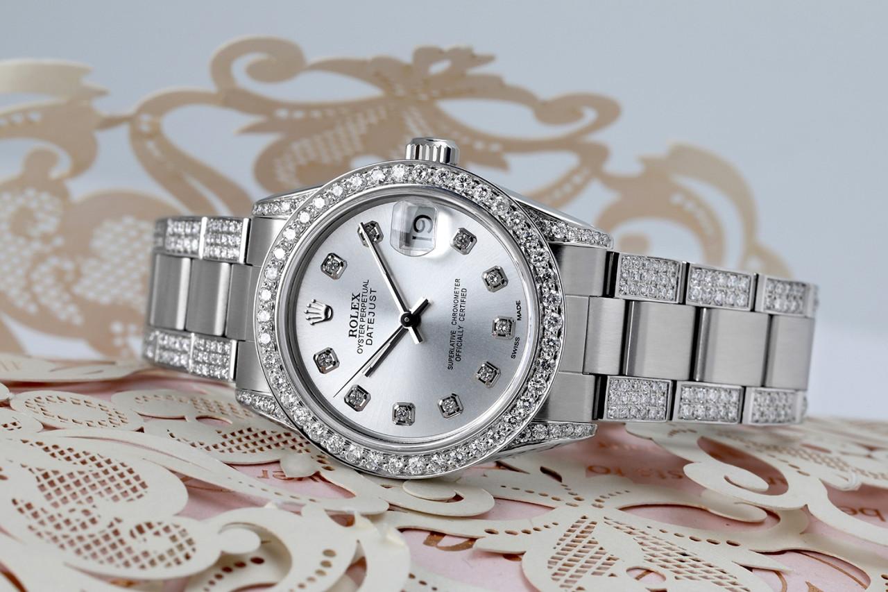 Taille ronde Rolex Montre Datejust S/S Oyster Perpetual en argent et diamants 16030 en vente