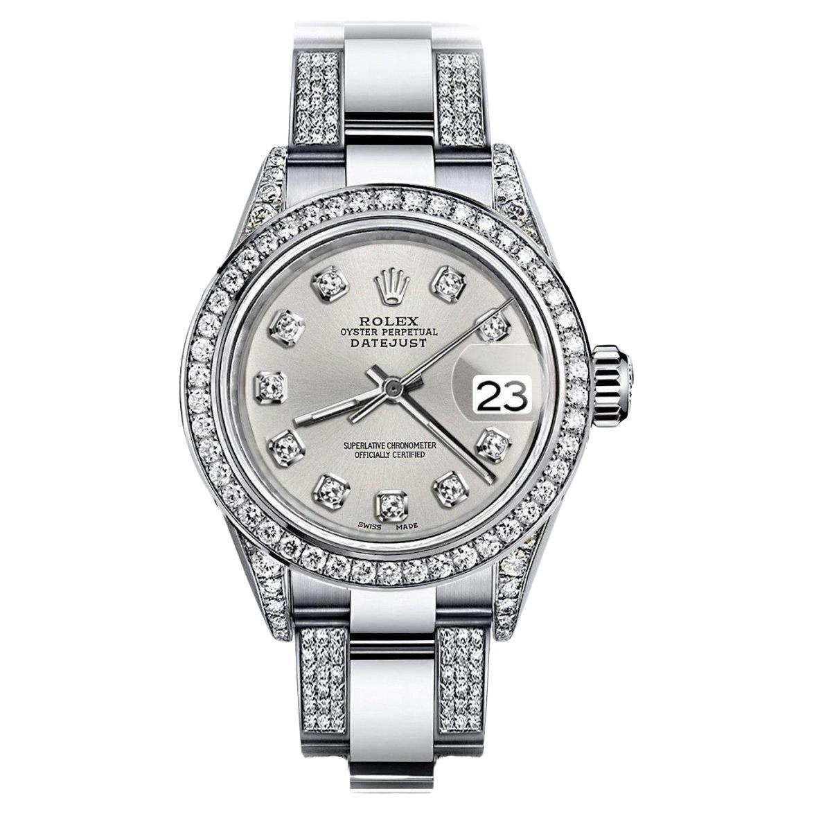 Rolex Montre Datejust S/S Oyster Perpetual en argent et diamants 16030 en vente