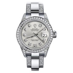 Rolex Silver Datejust S/S Oyster Perpetual Diamond Side Watch 16030