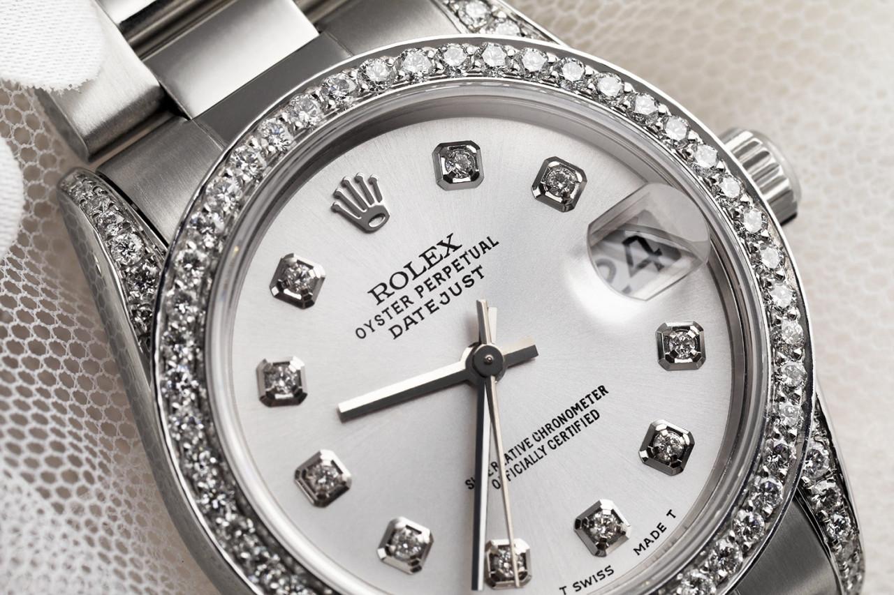 Rolex Silver 36mm Datejust Steel SS Diamonds Bezel & Shoulders Oyster Bracelet Watch 16014