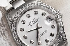 Rolex Silber Datejust Stahl SS Diamanten Lünette & Schultern Austernuhr 16014