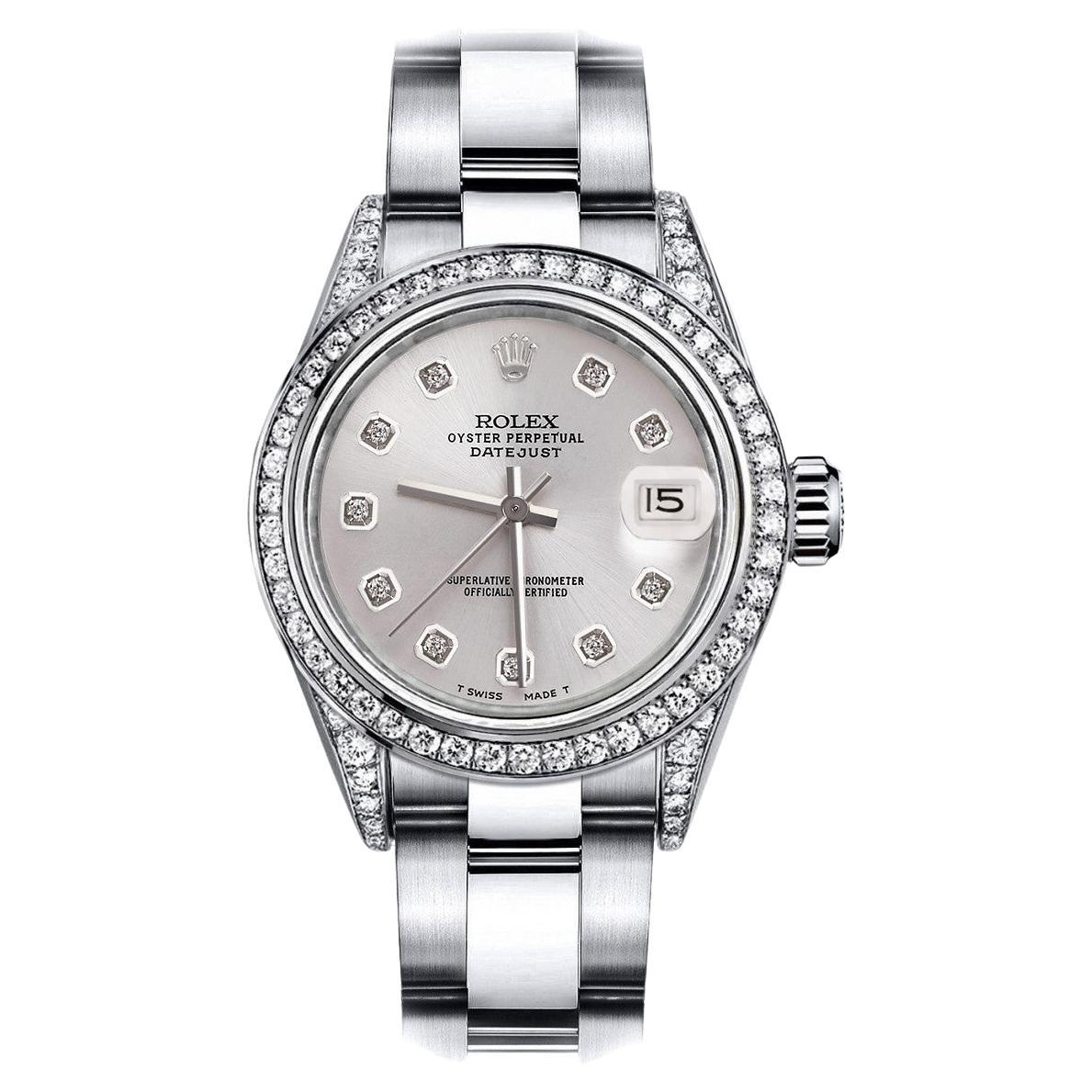 Rolex Montre Oyster Datejust en acier argenté avec lunette et épaules en diamants SS 16014 en vente