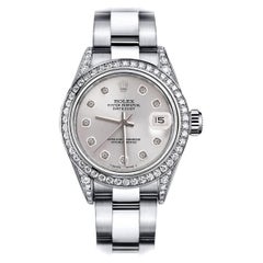 Rolex Silver Datejust Steel SS Diamonds Bezel & Shoulders Oyster Watch 16014