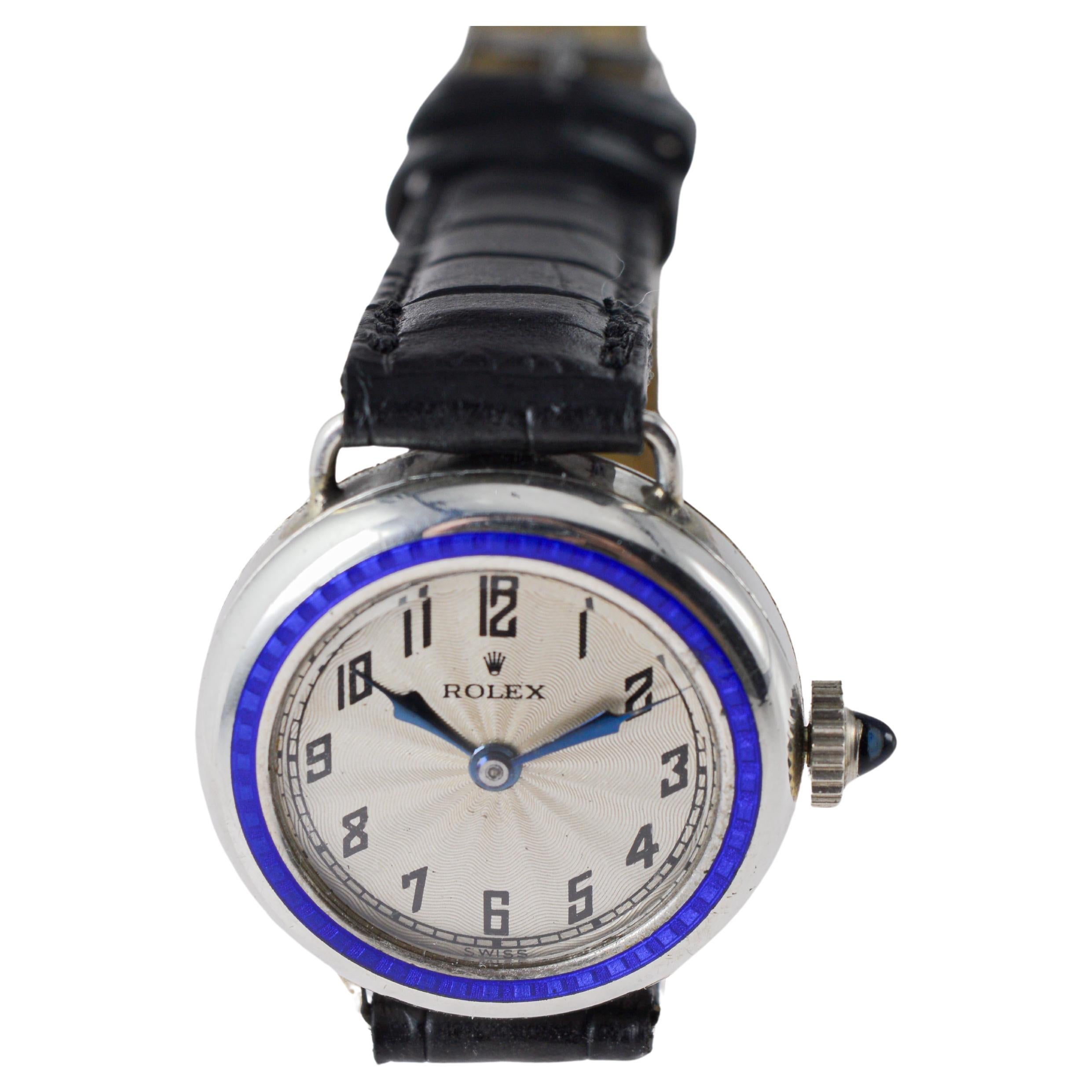 Rolex Silver Art Deco Orologio da donna del 1915 circa con lunetta in smalto cotto in forno in vendita 5
