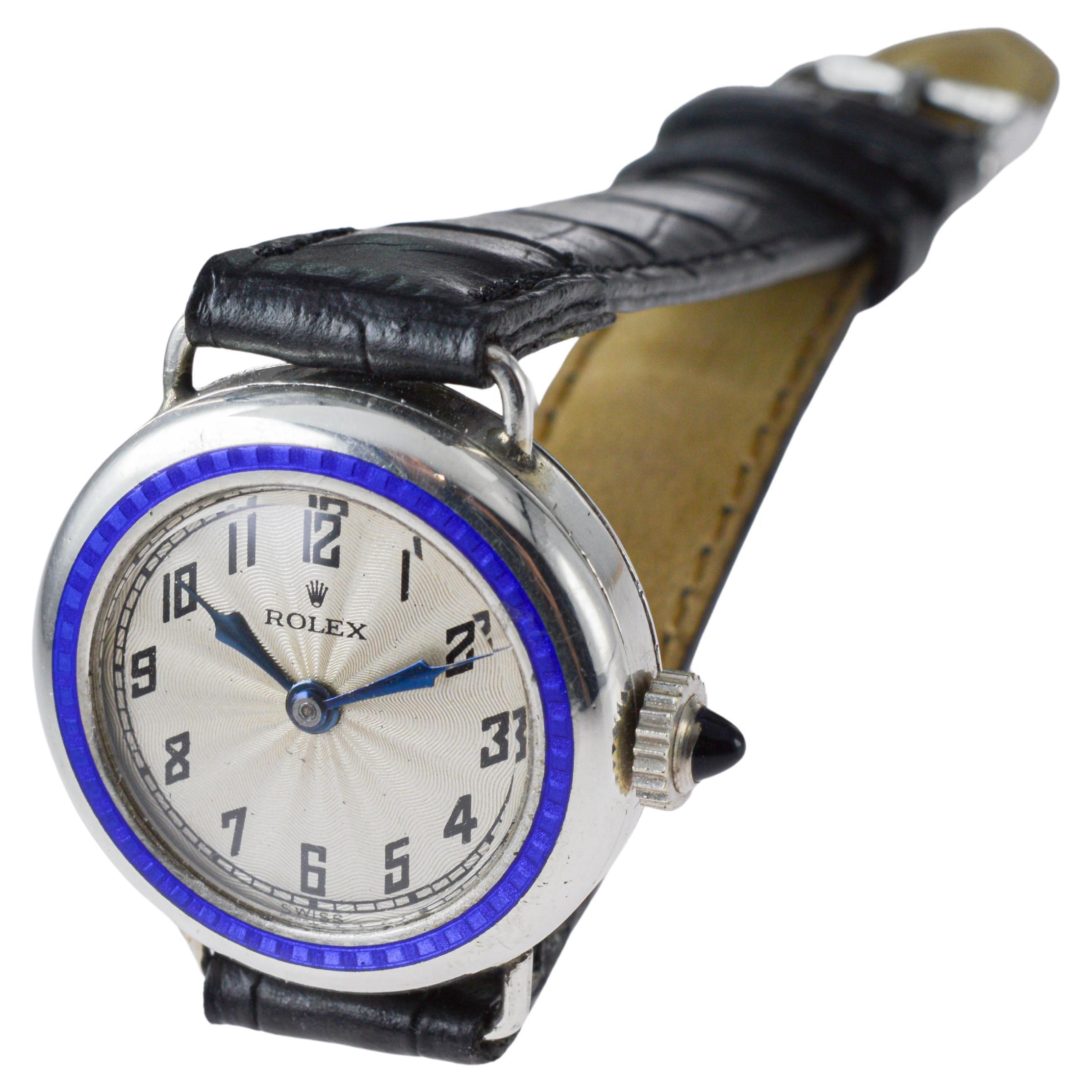 Rolex Silver Art Deco Orologio da donna del 1915 circa con lunetta in smalto cotto in forno in vendita 6