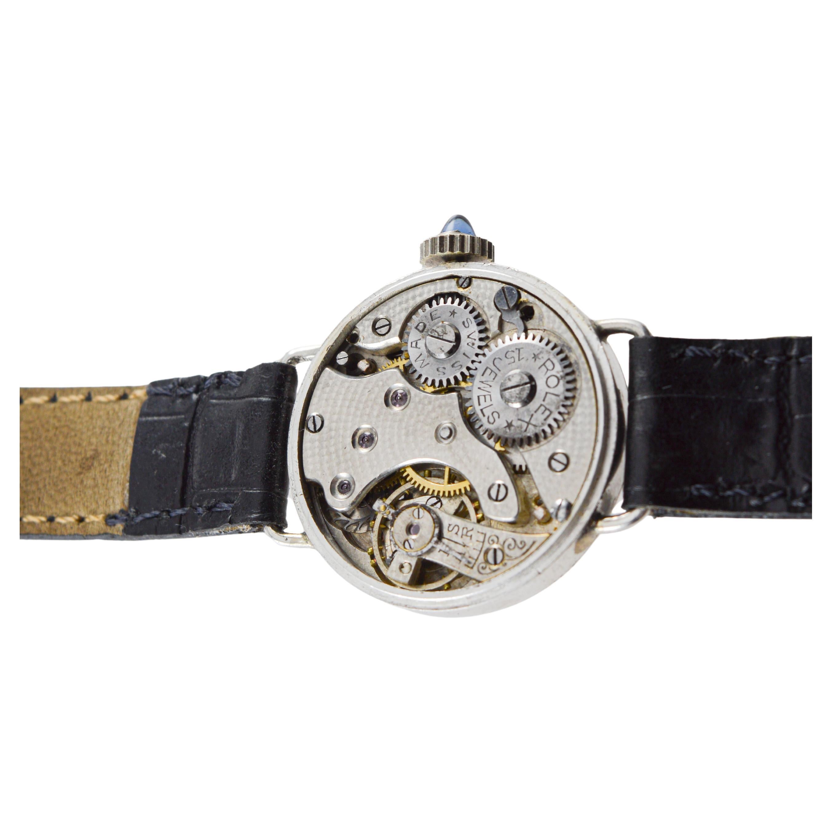 Rolex Silver Art Deco Orologio da donna del 1915 circa con lunetta in smalto cotto in forno in vendita 9