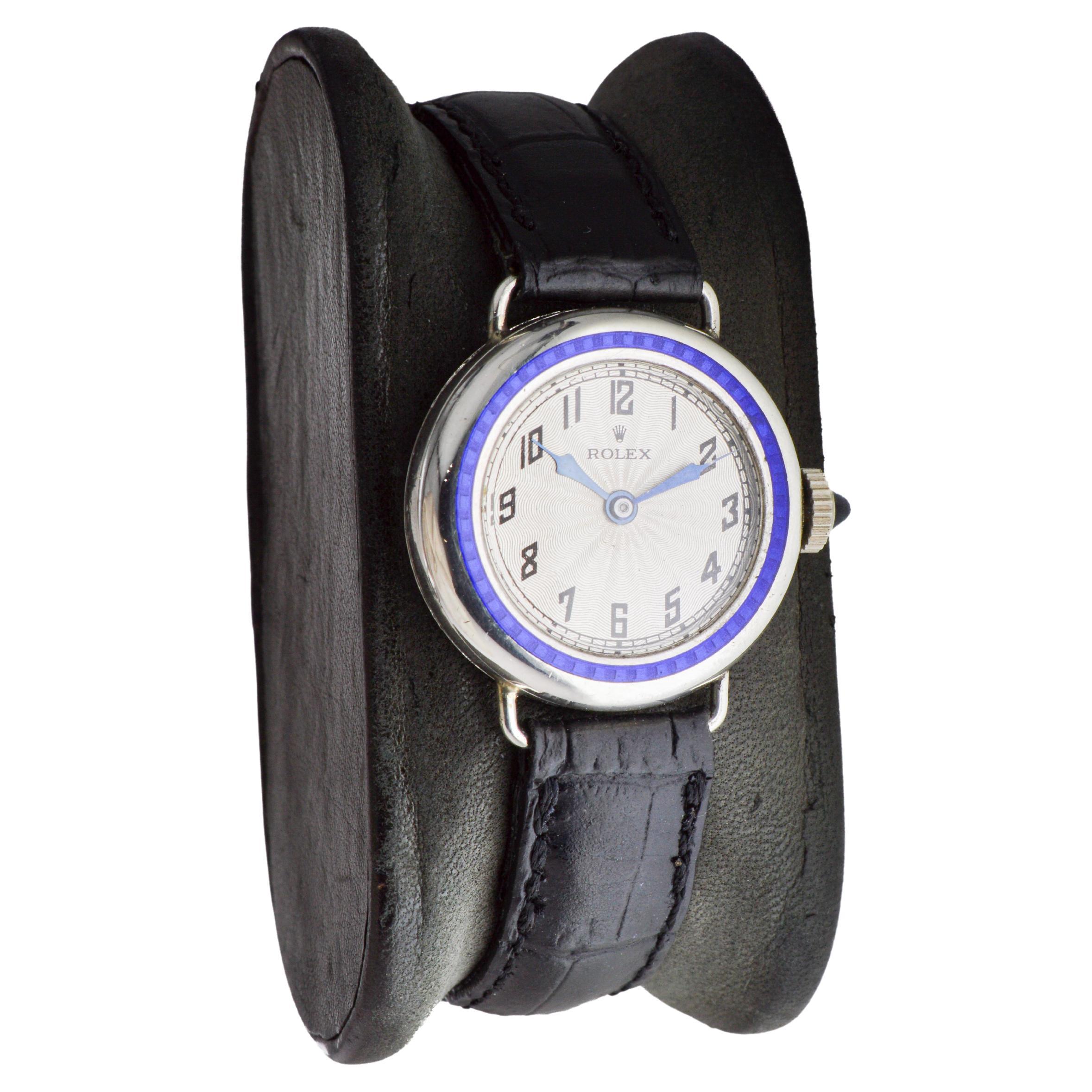 Art Déco Rolex Silver Art Deco Orologio da donna del 1915 circa con lunetta in smalto cotto in forno in vendita