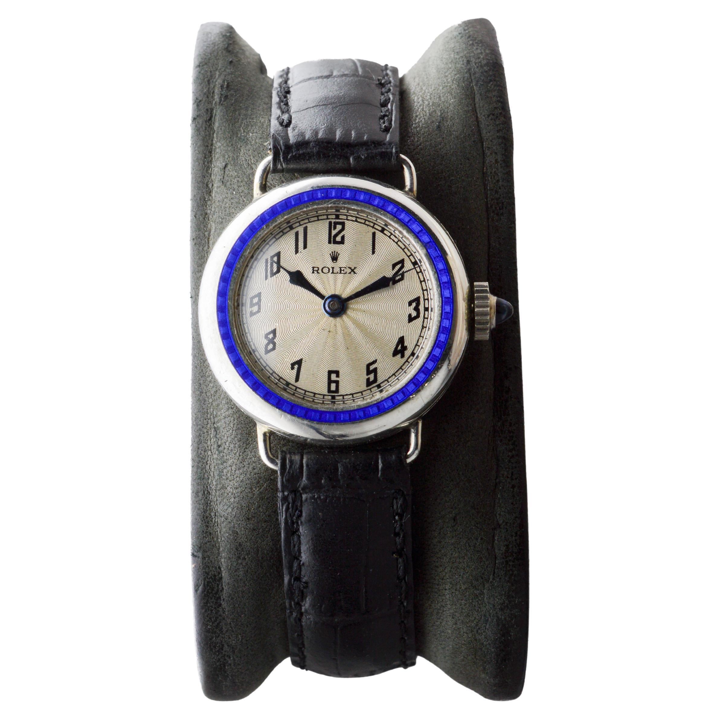 Rolex Silver Art Deco Orologio da donna del 1915 circa con lunetta in smalto cotto in forno In condizioni ottime in vendita a Long Beach, CA