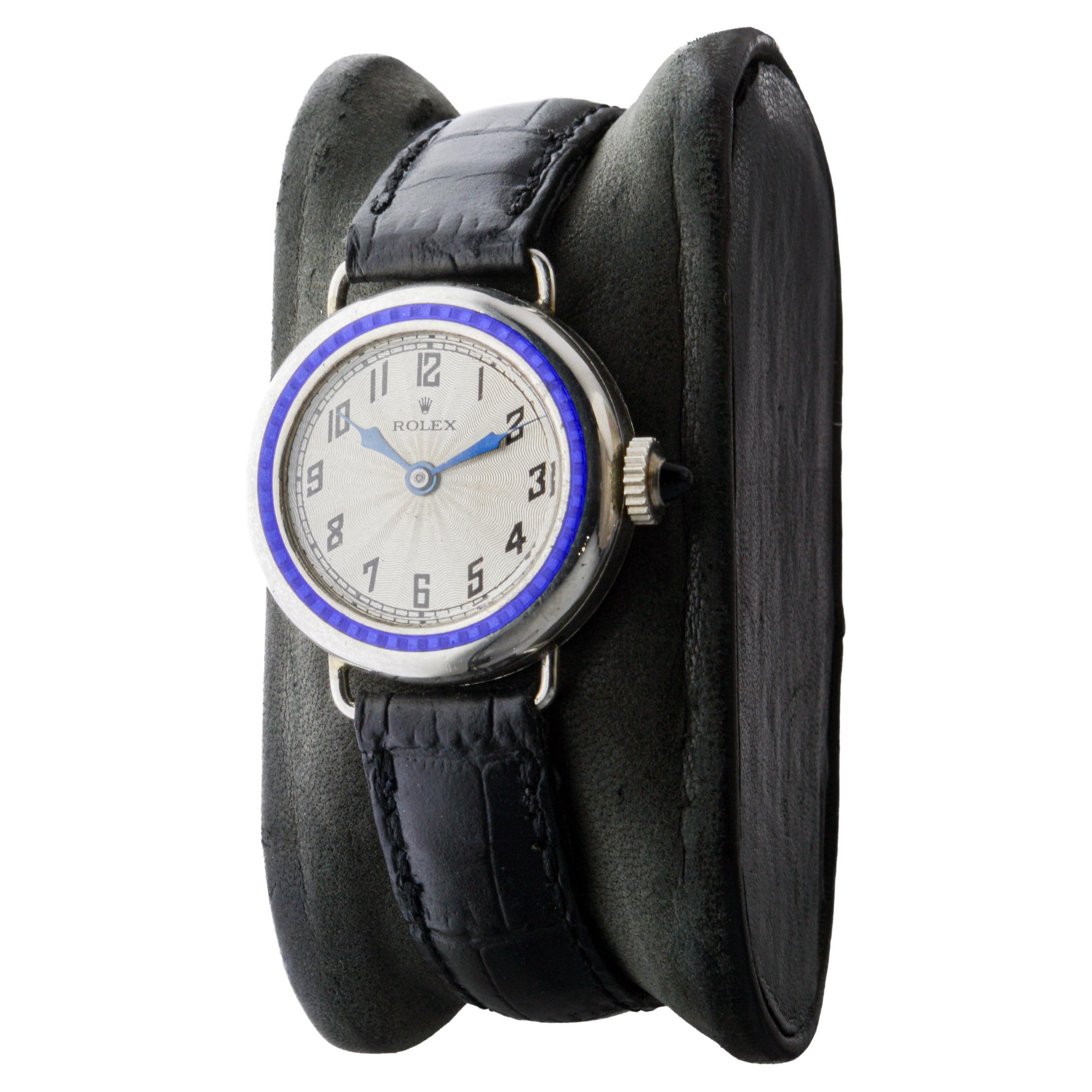 Rolex Silver Art Deco Orologio da donna del 1915 circa con lunetta in smalto cotto in forno in vendita 1