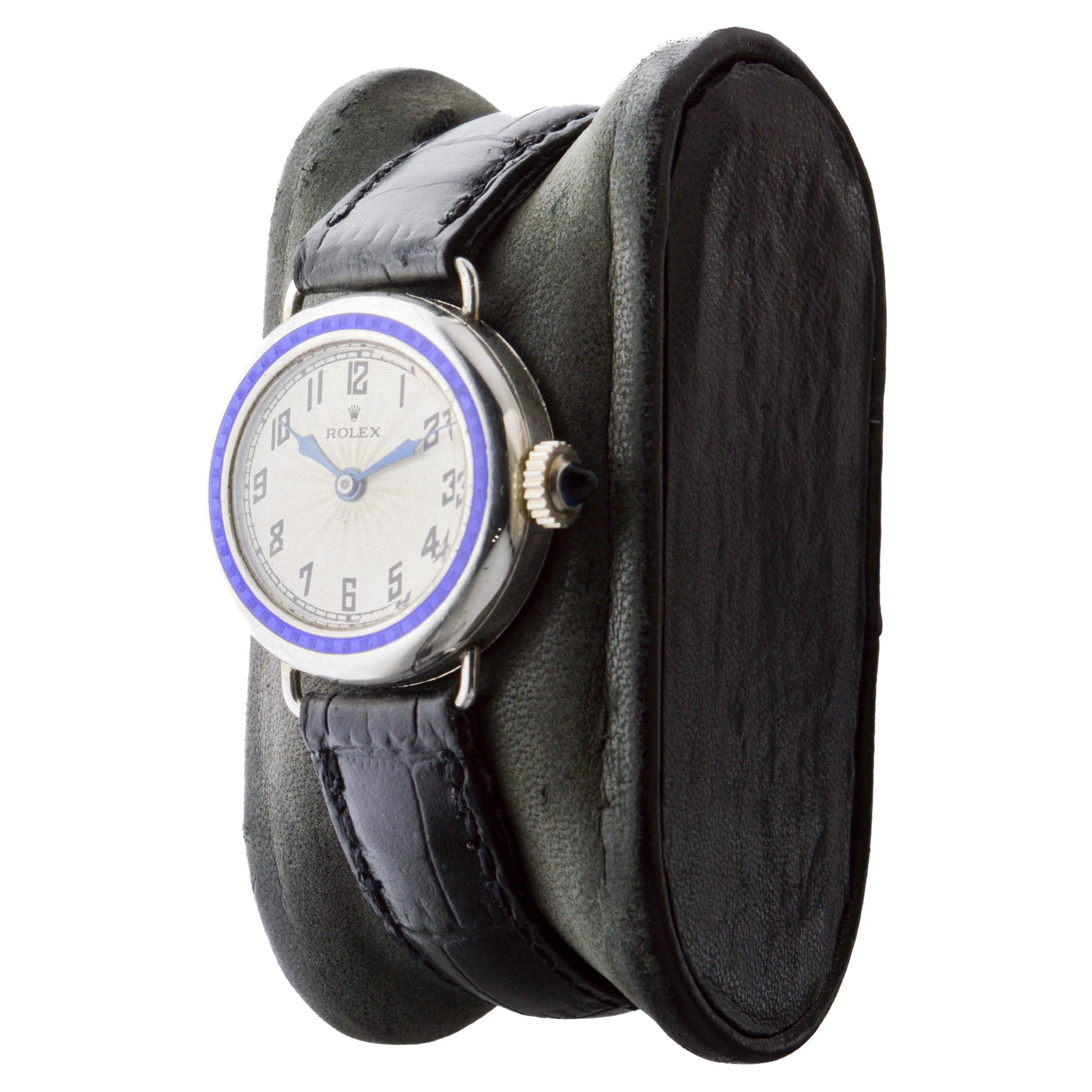 Rolex Silver Art Deco Orologio da donna del 1915 circa con lunetta in smalto cotto in forno in vendita 2