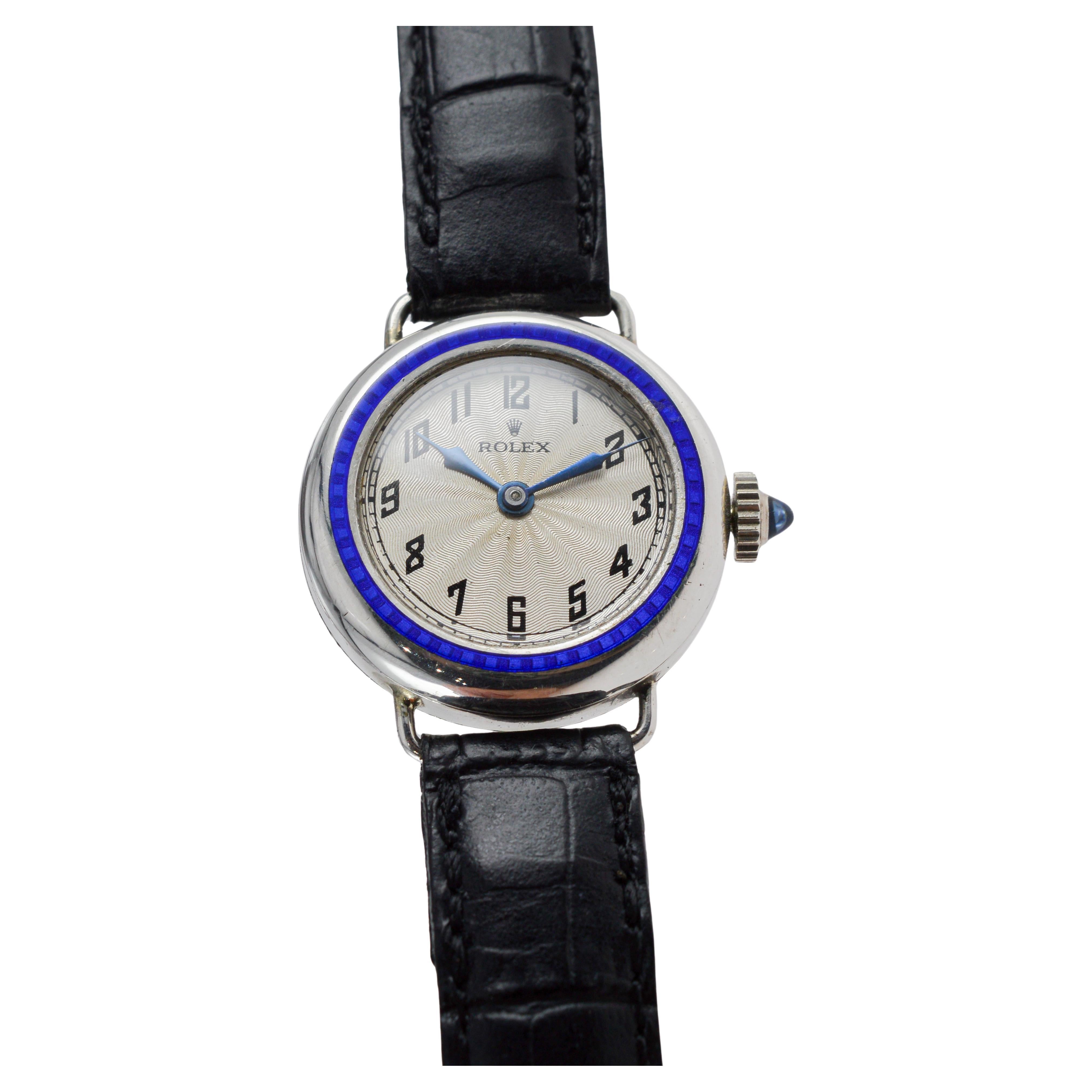 Rolex Silver Art Deco Orologio da donna del 1915 circa con lunetta in smalto cotto in forno in vendita 3