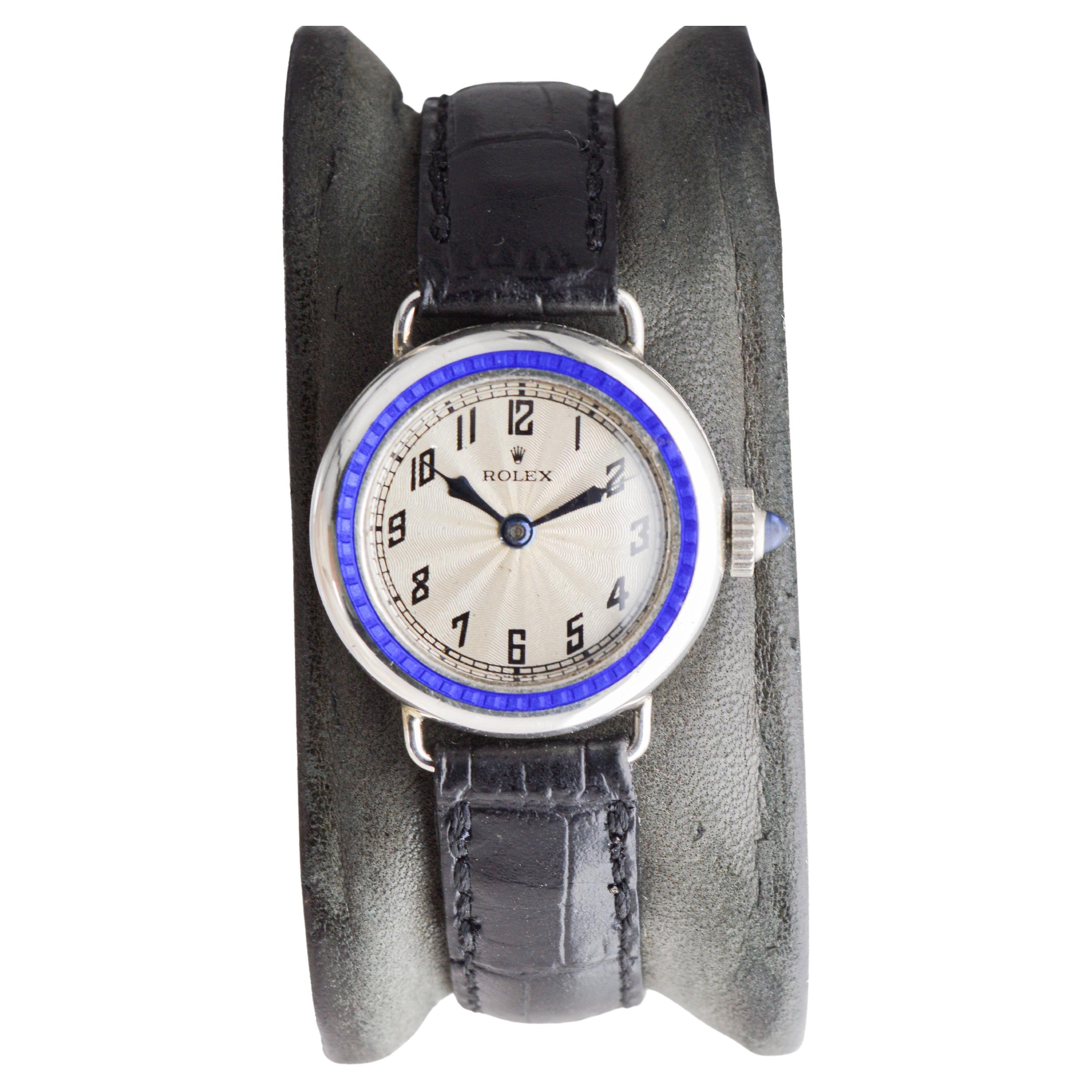 Rolex Silver Art Deco Ladies Watch circa 1915 with Kiln Fired Enamel Bezel