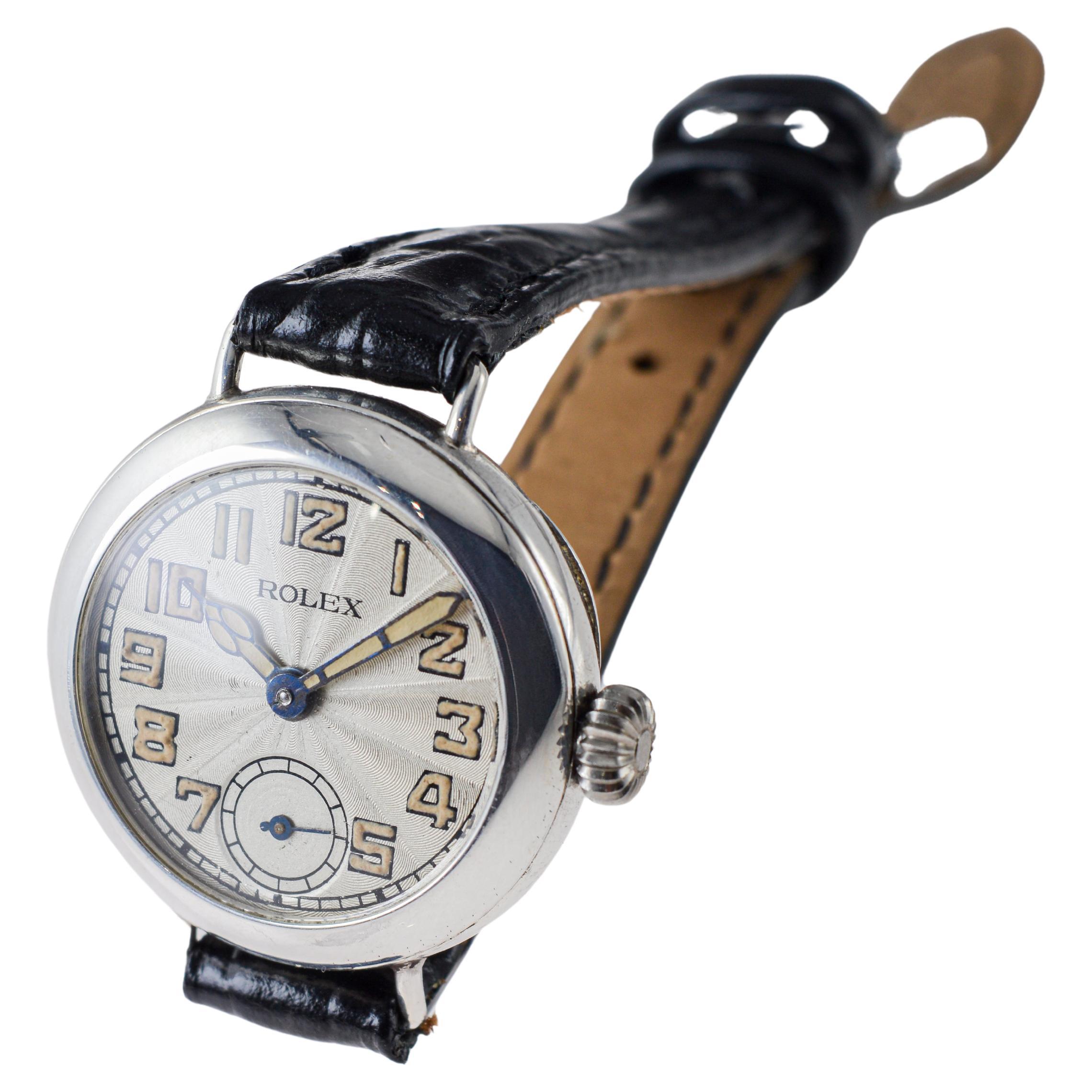 Rolex Silver Campaign Style Ladies Watch with Breguet Engine Turned Dial 1916 For Sale 6