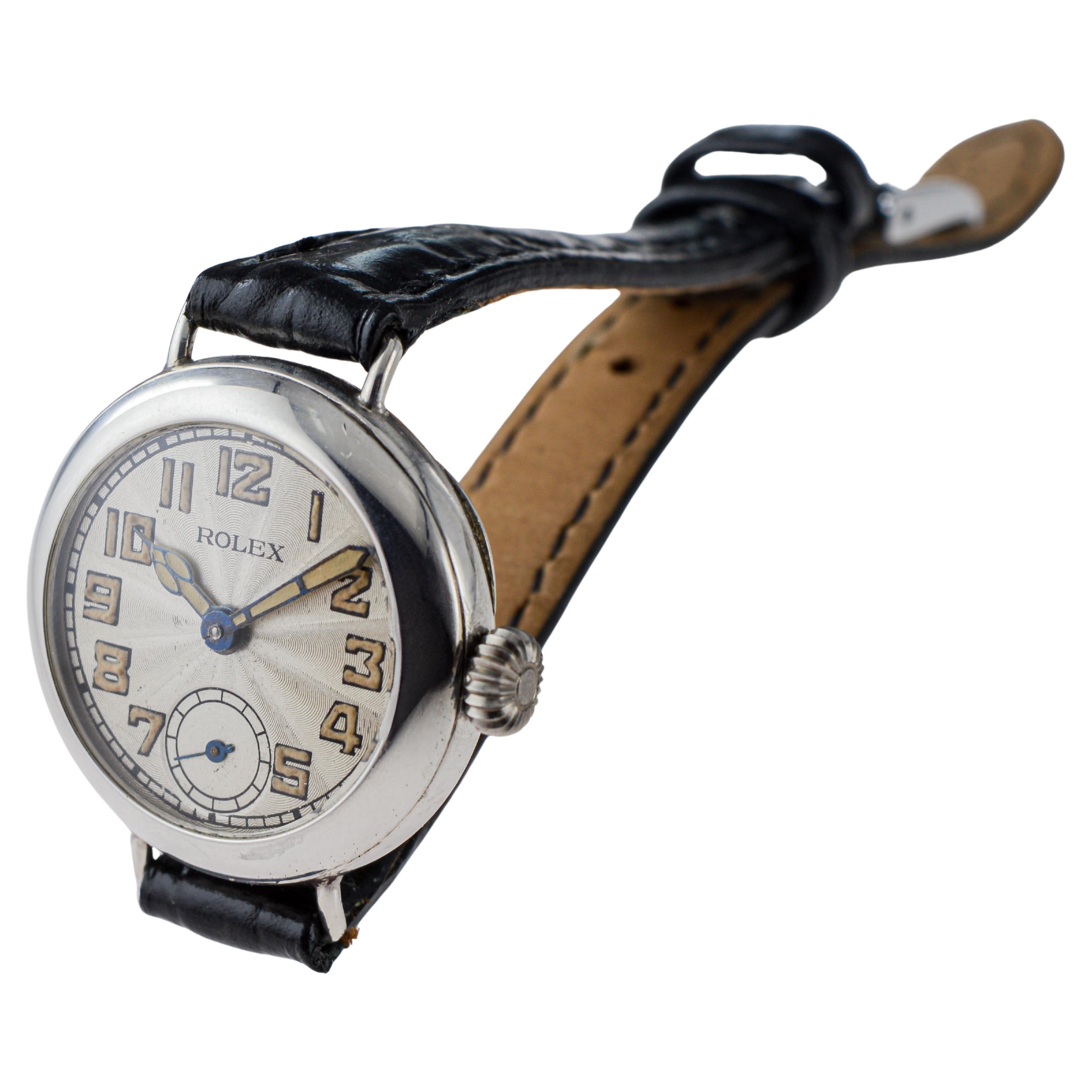 Rolex Silver Campaign Style Ladies Watch with Breguet Engine Turned Dial 1916 For Sale 7