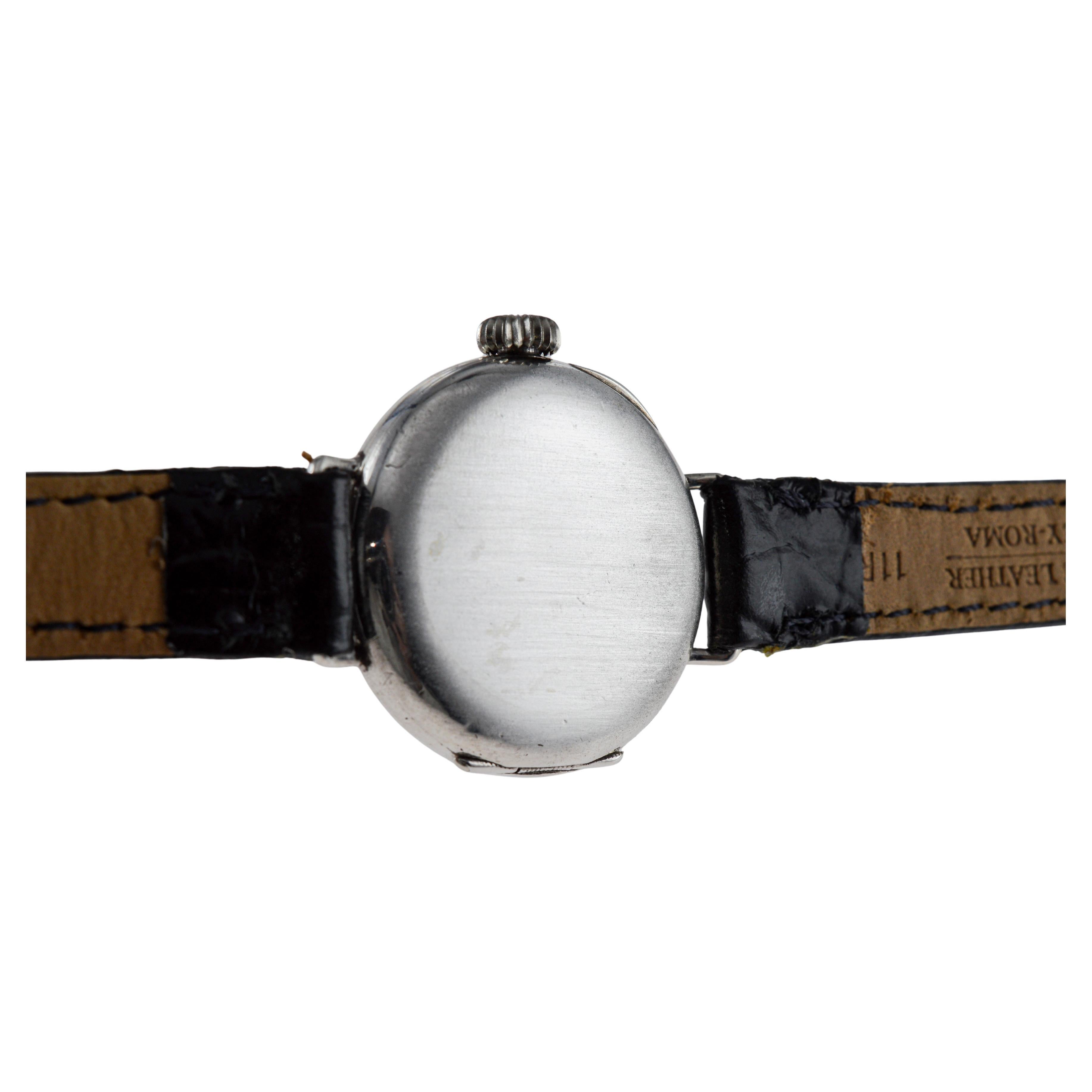 Rolex Silver Campaign Style Ladies Watch with Breguet Engine Turned Dial 1916 For Sale 10