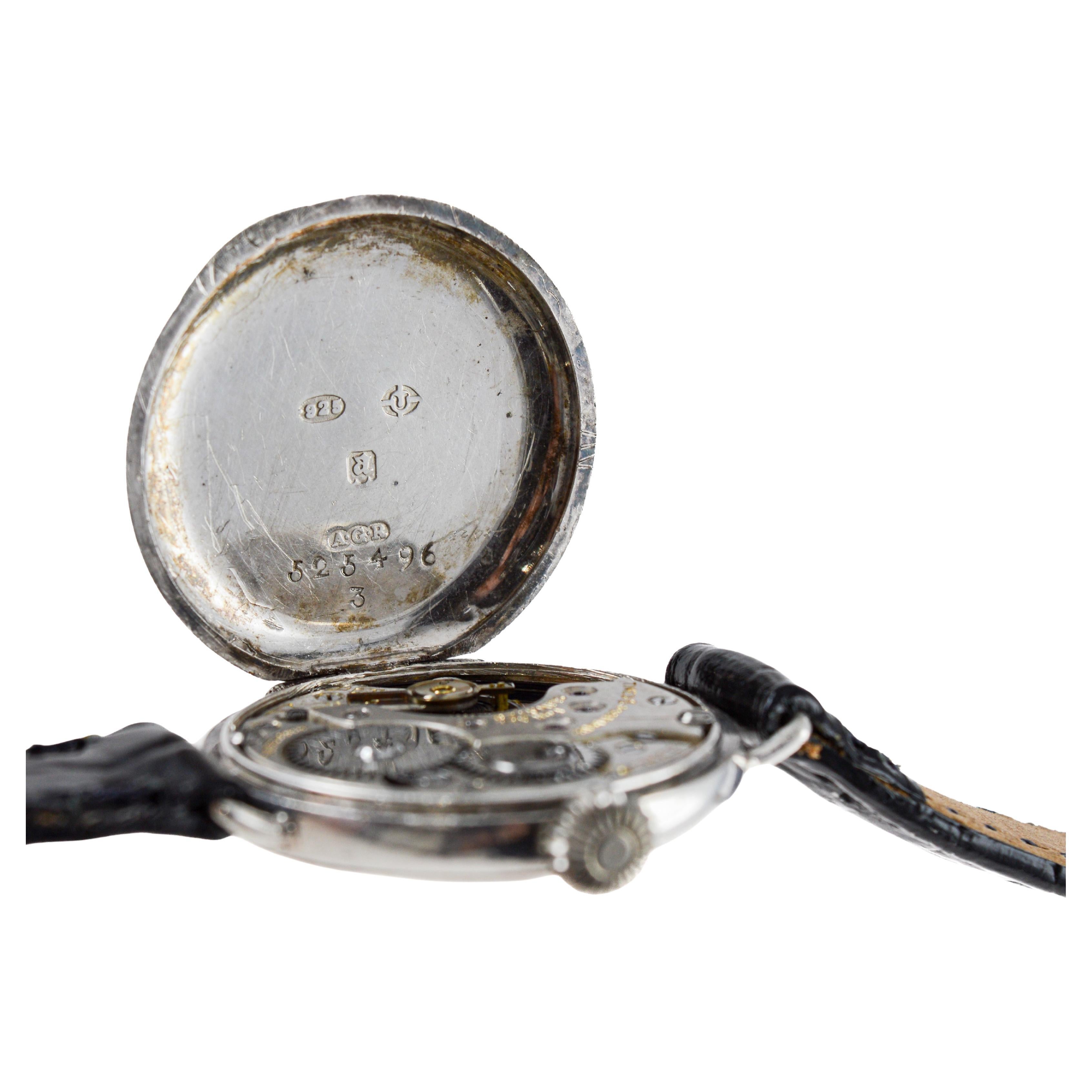 Rolex Silver Campaign Style Ladies Watch with Breguet Engine Turned Dial 1916 For Sale 11