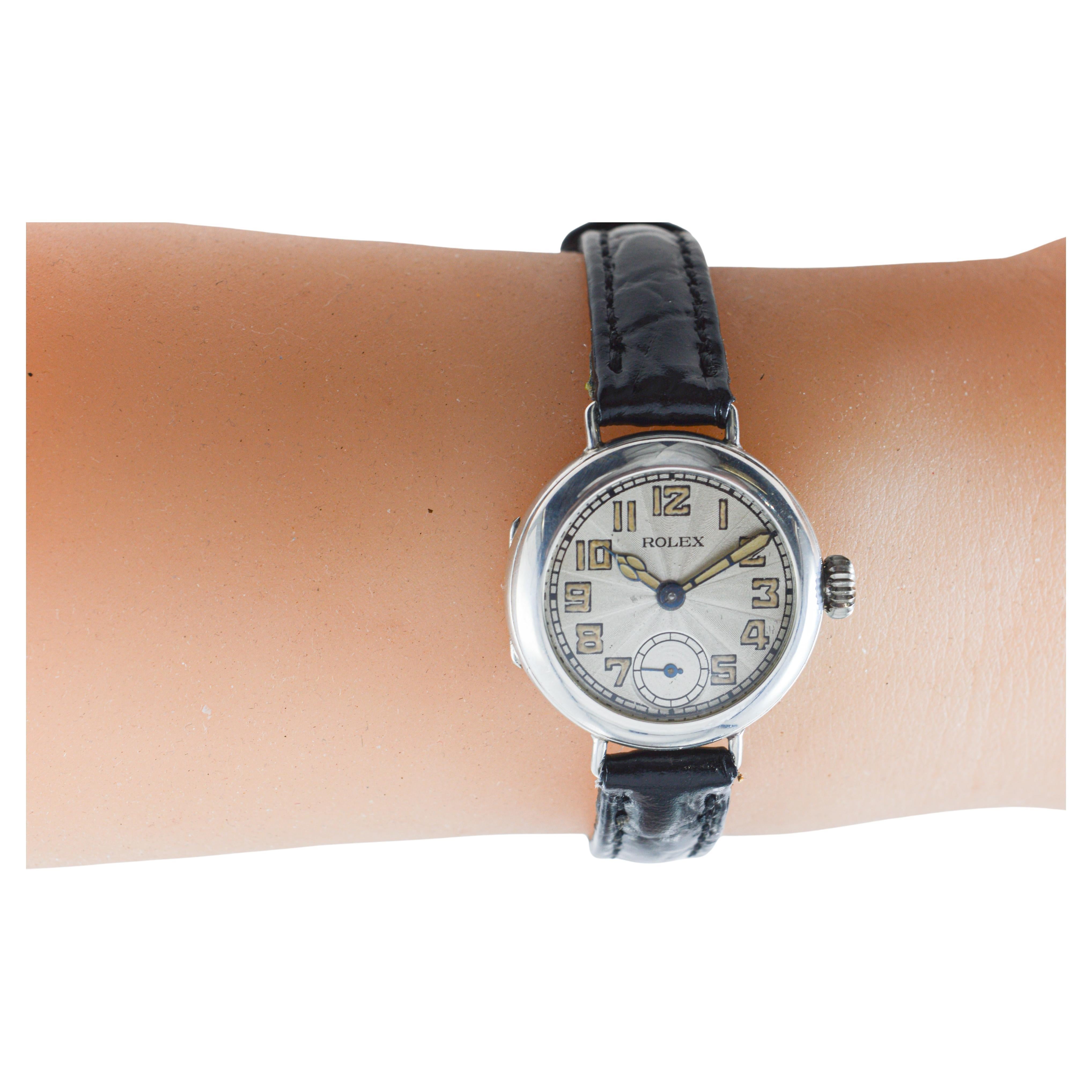Rolex Silver Campaign Style Ladies Watch with Breguet Engine Turned Dial 1916 For Sale 15