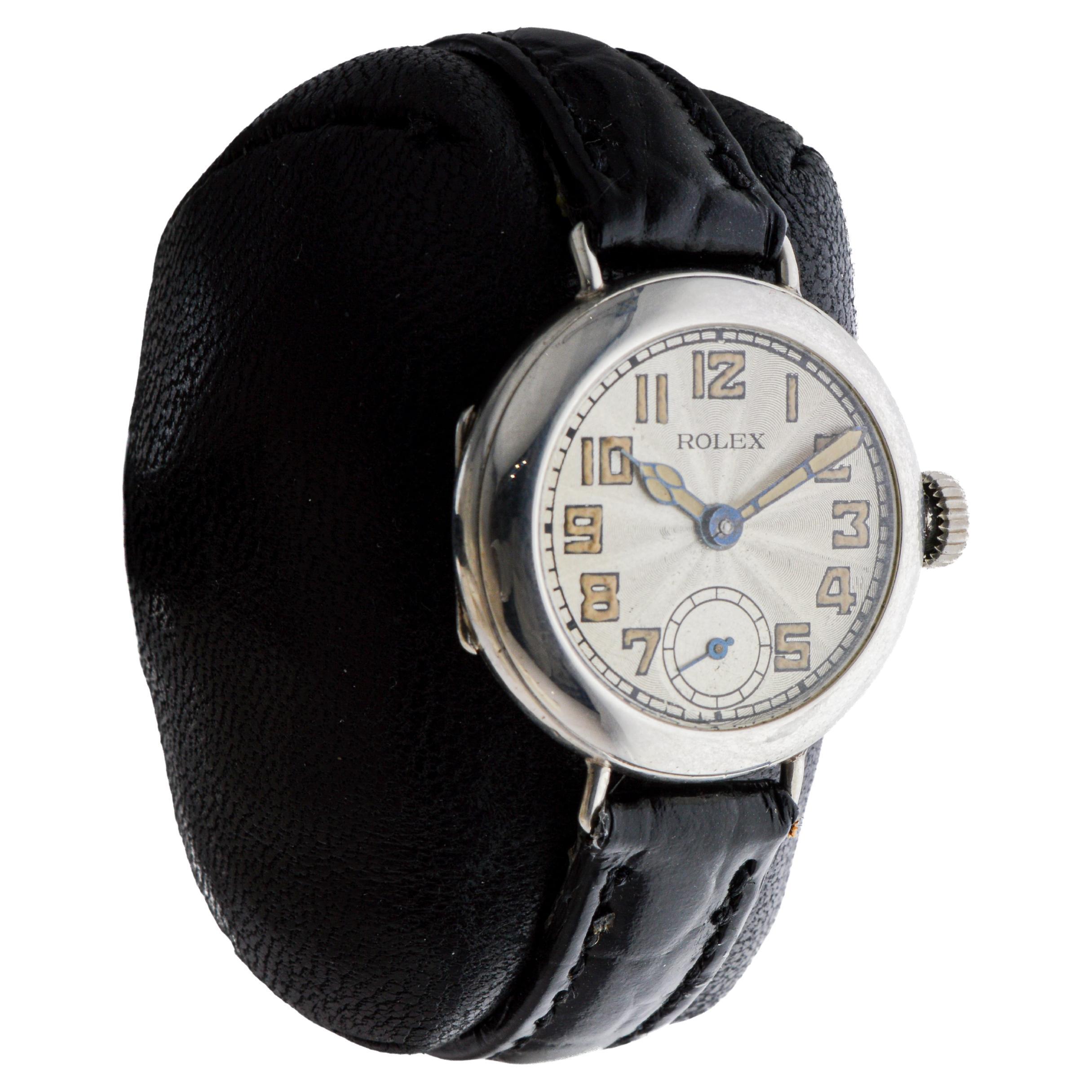 Rolex Silver Campaign Style Ladies Watch with Breguet Engine Turned Dial 1916 In Excellent Condition For Sale In Long Beach, CA